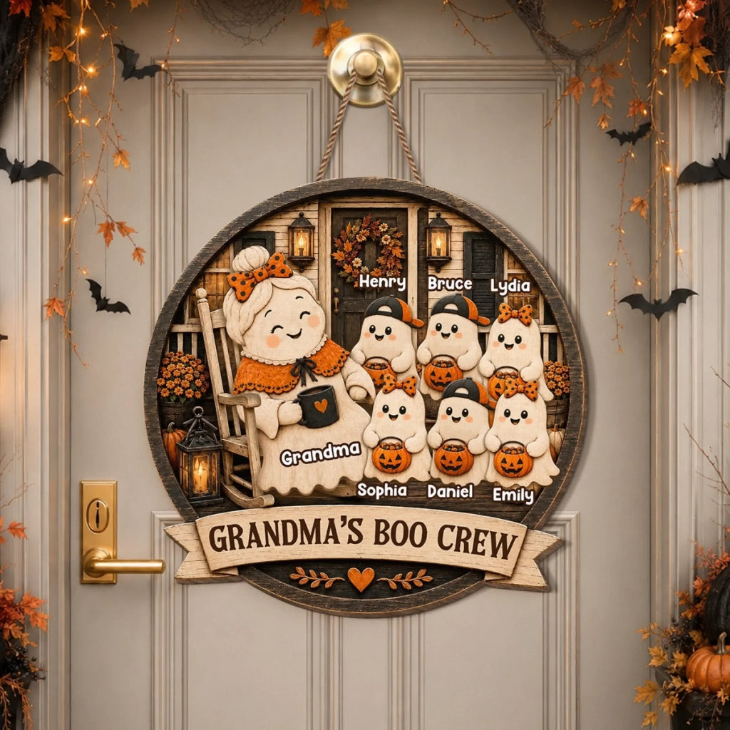Custom Wood Sign - Personalized Halloween Birthday Gifts For Mom, Grandma - My Favorite Boo Crew