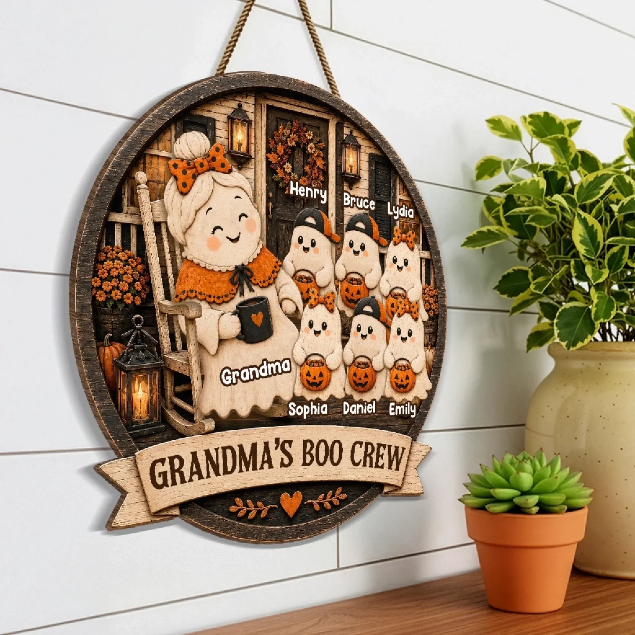 Custom Wood Sign - Personalized Halloween Birthday Gifts For Mom, Grandma - My Favorite Boo Crew