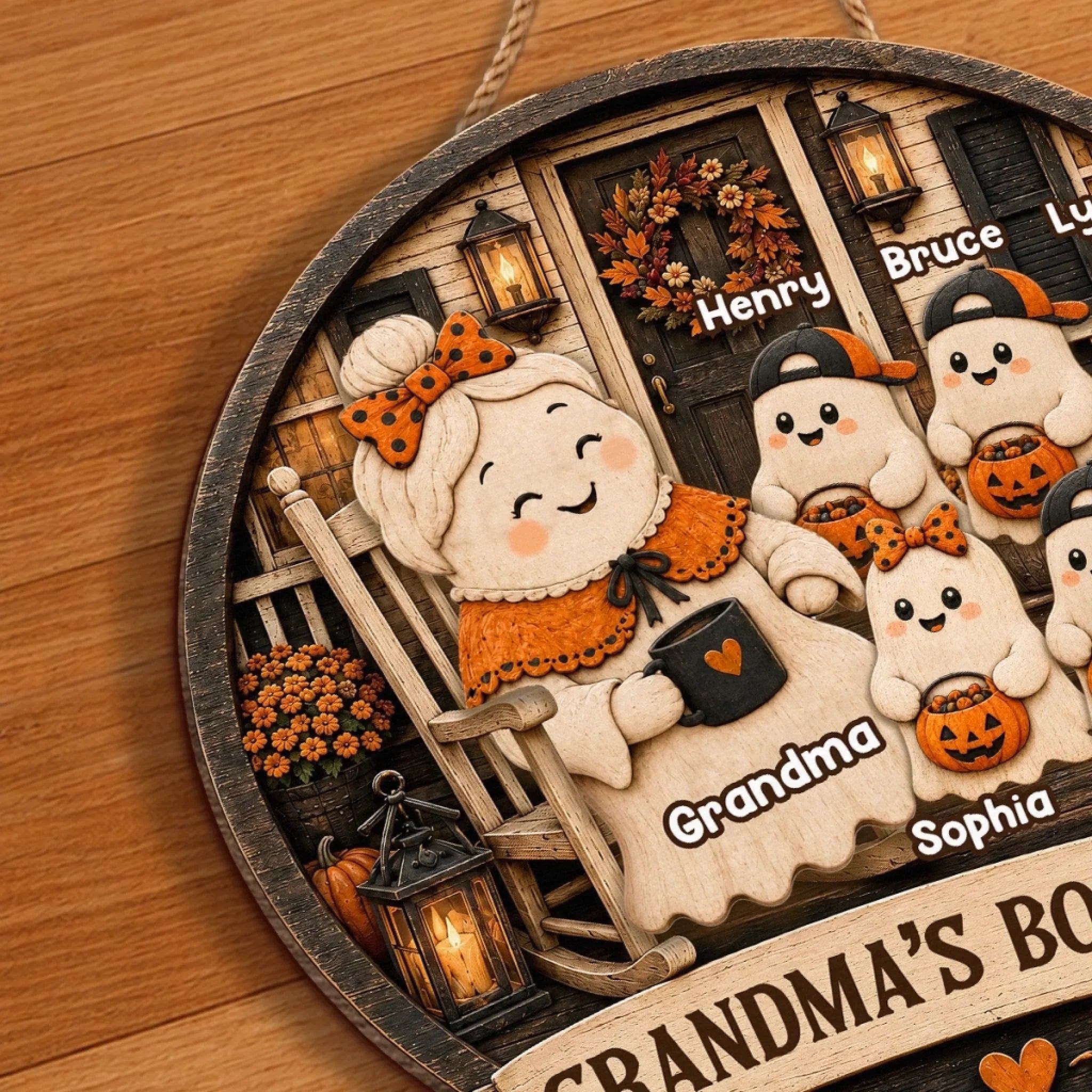 Custom Wood Sign - Personalized Halloween Birthday Gifts For Mom, Grandma - My Favorite Boo Crew