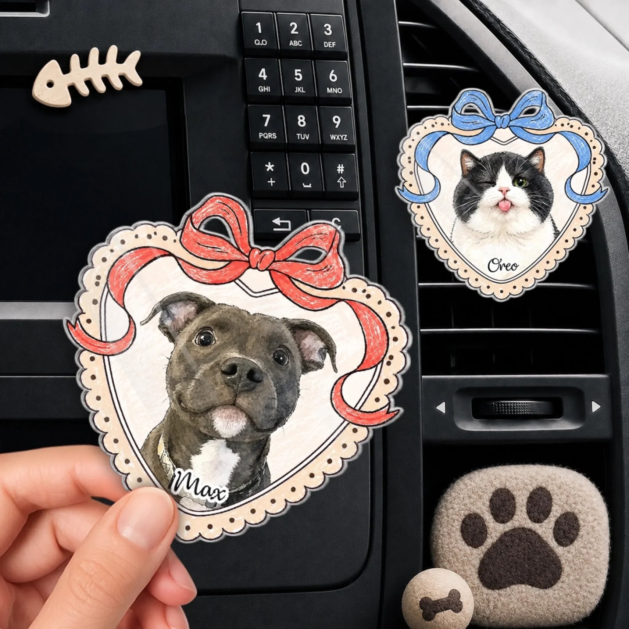 Custom Photo Acrylic Car Vent Clip - Personalized Birthday Gifts For Dog Cat Lovers, Dog Dad And Mom, Cat Owners - Furry Love On The Go