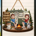 Custom Wood Sign - Personalized Birthday Camping Gifts For Campers, Husband And Wife, Dog Cat Lovers - Happy Campers And Furry Friends