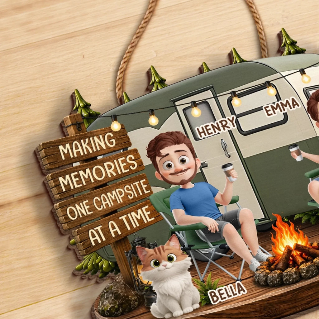 Custom Wood Sign - Personalized Birthday Camping Gifts For Campers, Husband And Wife, Dog Cat Lovers - Happy Campers And Furry Friends