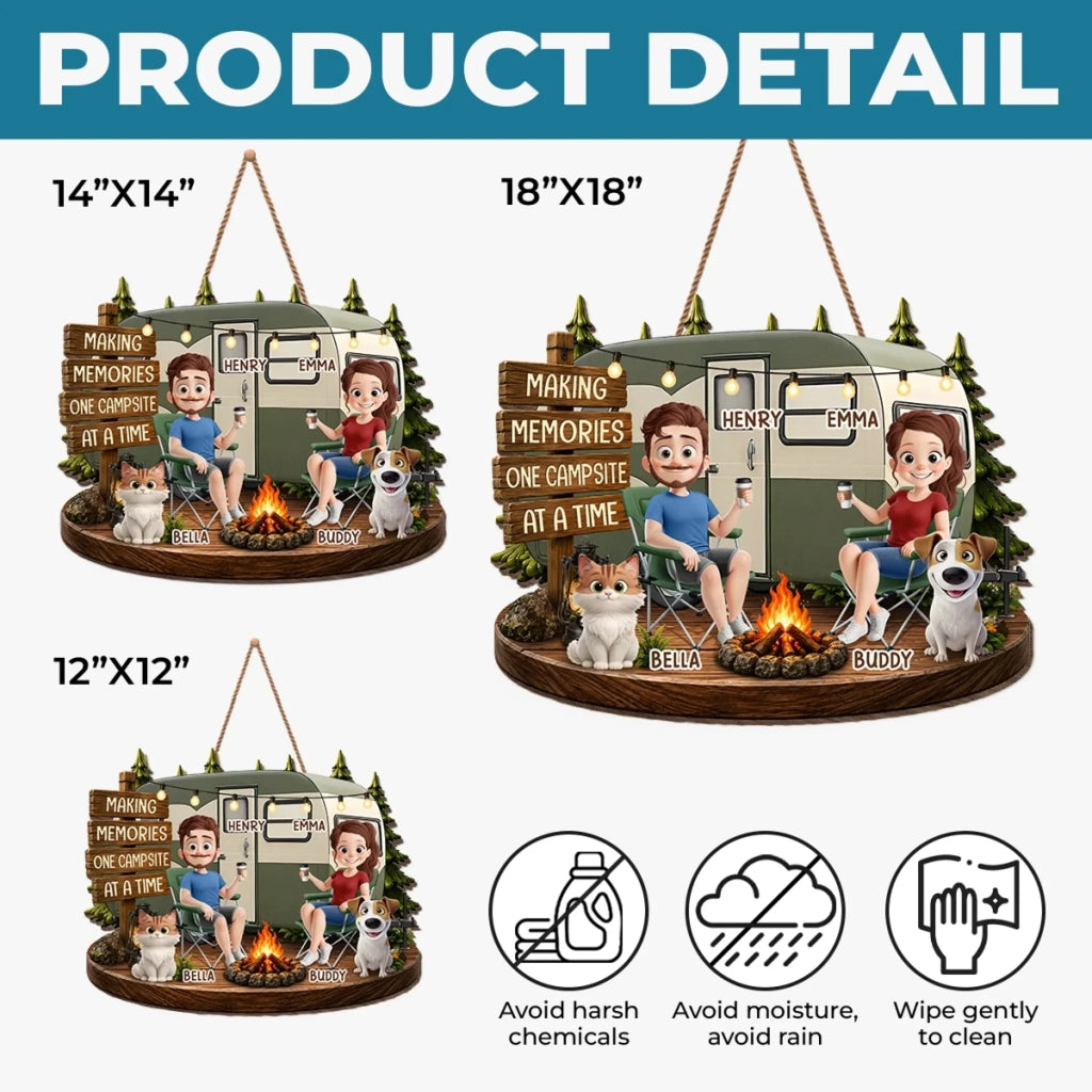 Custom Wood Sign - Personalized Birthday Camping Gifts For Campers, Husband And Wife, Dog Cat Lovers - Happy Campers And Furry Friends