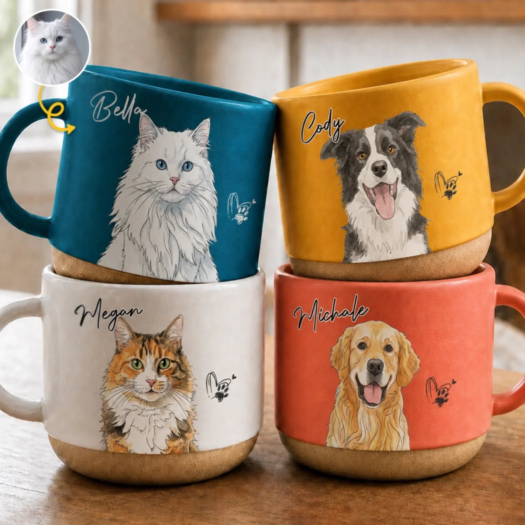 Custom Photo Pottery Mug - Personalized Birthday Gifts For Dog Cat Lovers, Dog Dad And Mom, Cat Owners - A Piece Of Art, Lots Of Love