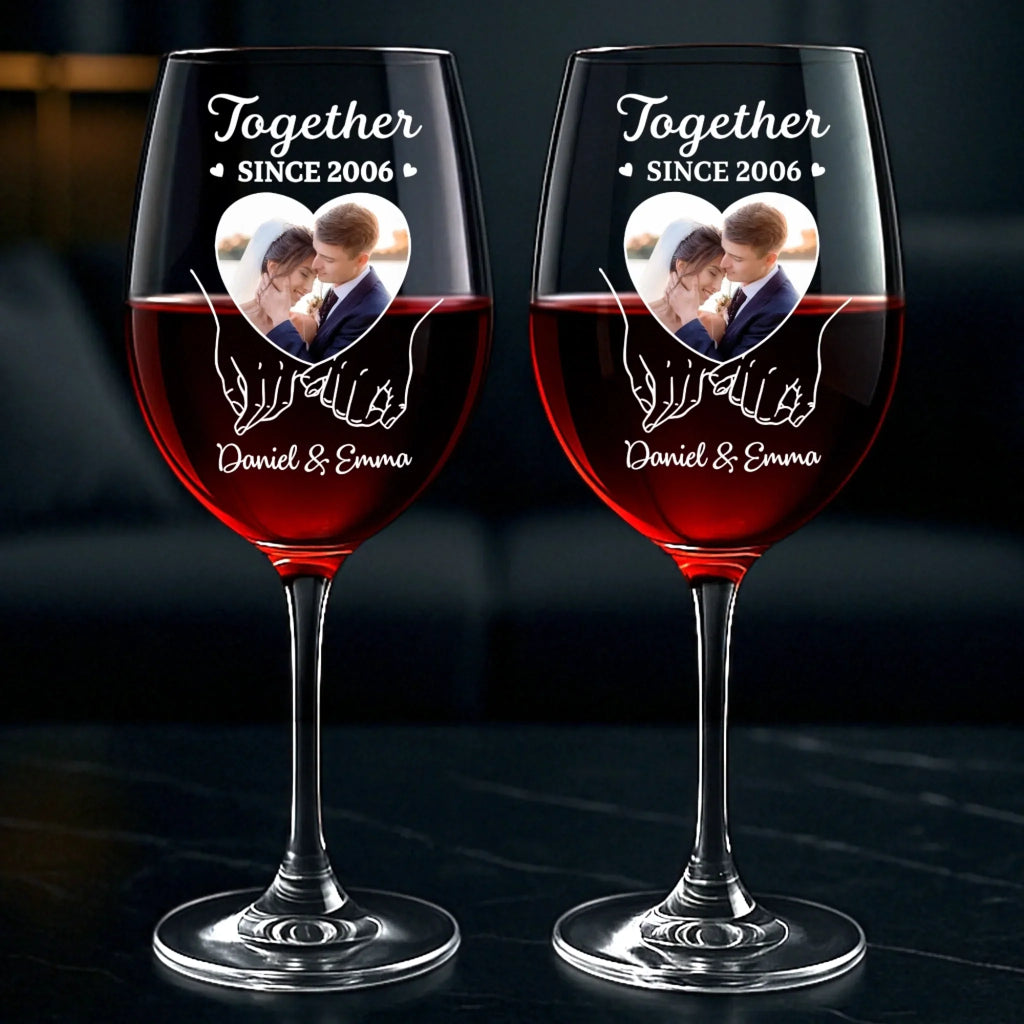 Custom Stemmed Wine Glass - Personalized Anniversary Wedding Gifts For Husband And Wife, Him And Her - Together, No Escape