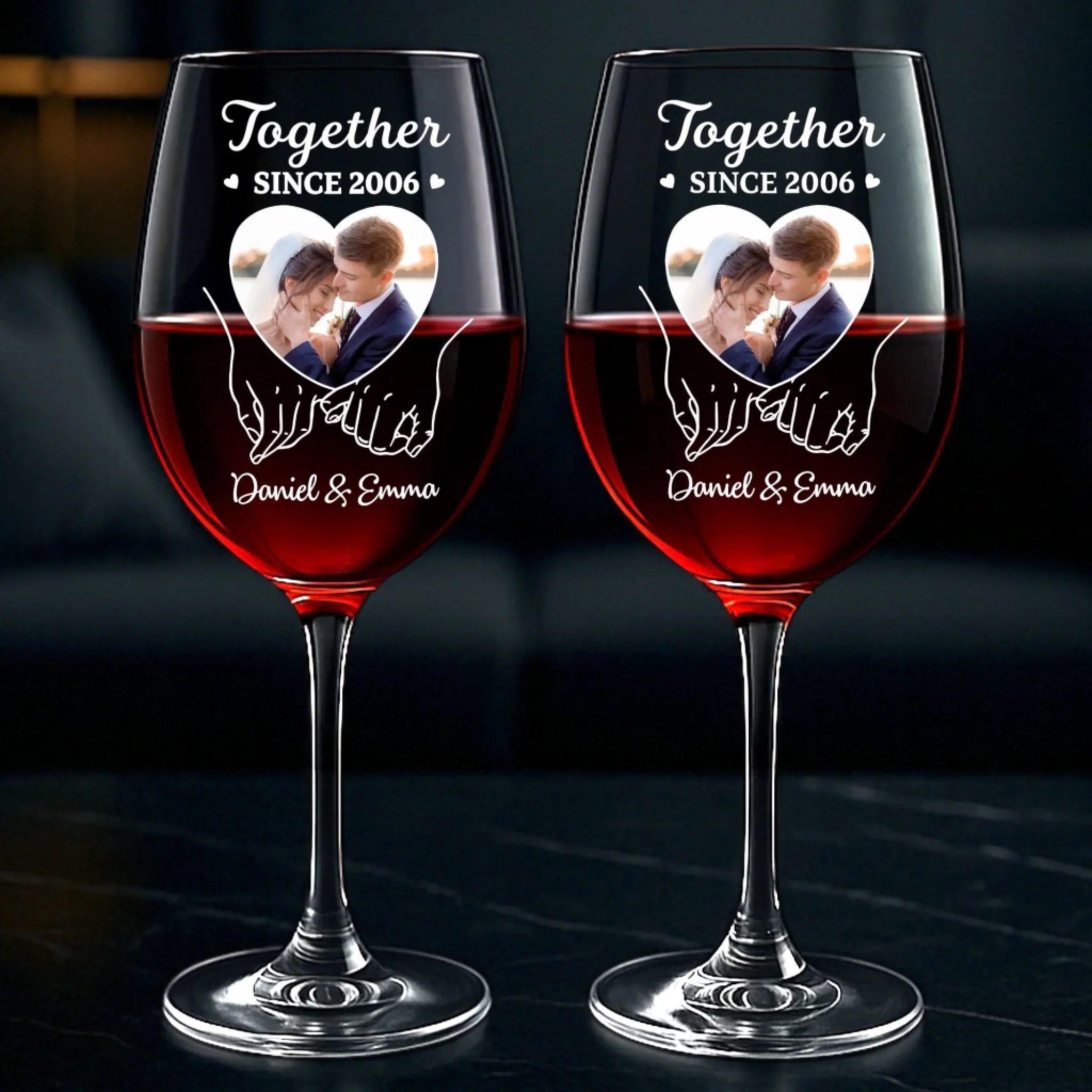 Custom Stemmed Wine Glass - Personalized Anniversary Wedding Gifts For Husband And Wife, Him And Her - Together, No Escape