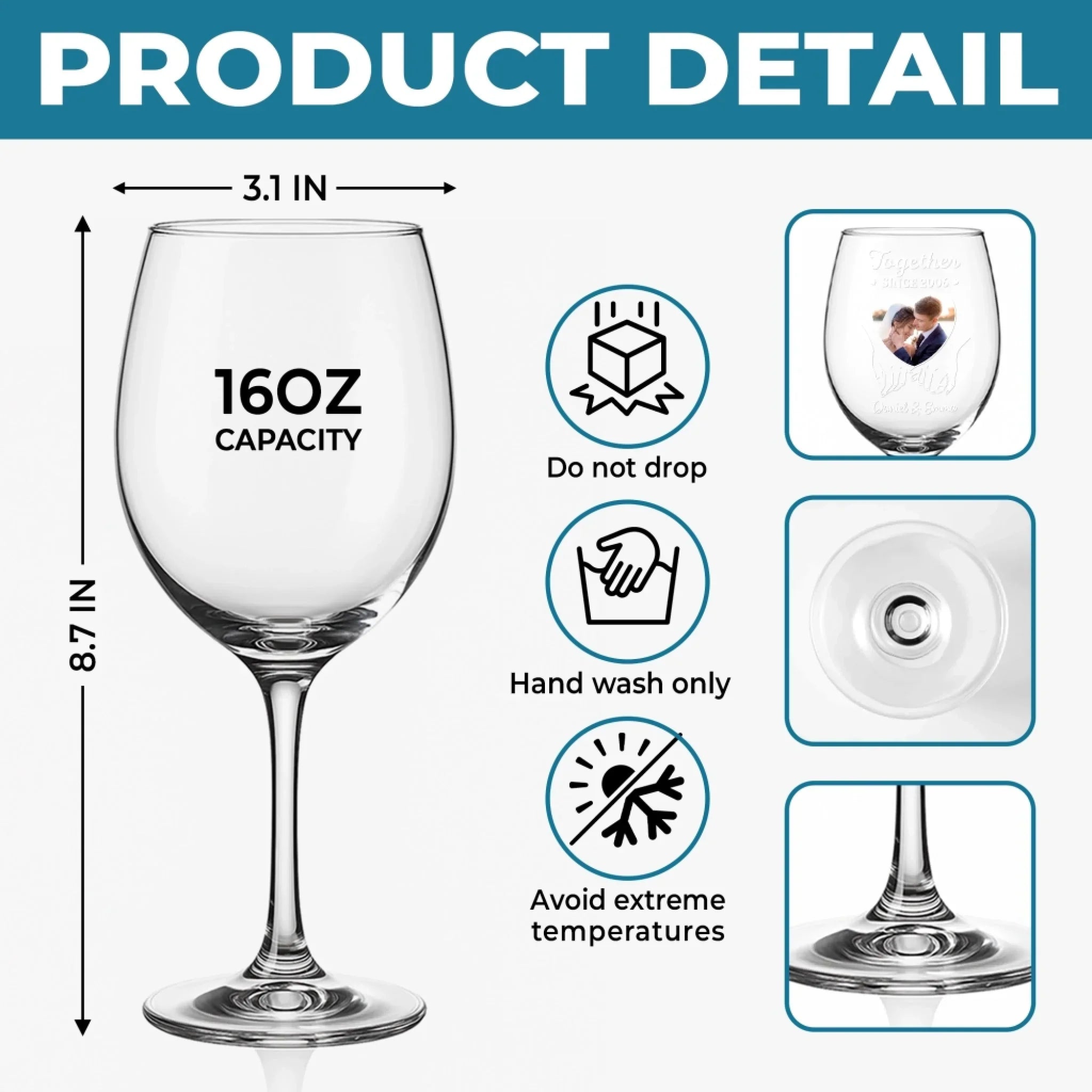 Custom Stemmed Wine Glass - Personalized Anniversary Wedding Gifts For Husband And Wife, Him And Her - Together, No Escape