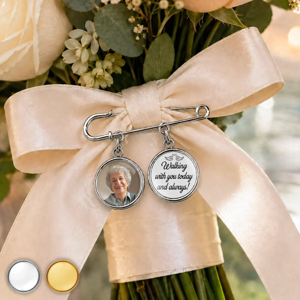 Custom Lapel Pin With Photo Charms - Personalized Memorial Sympathy Gifts For Brides - Always Walking By Your Side