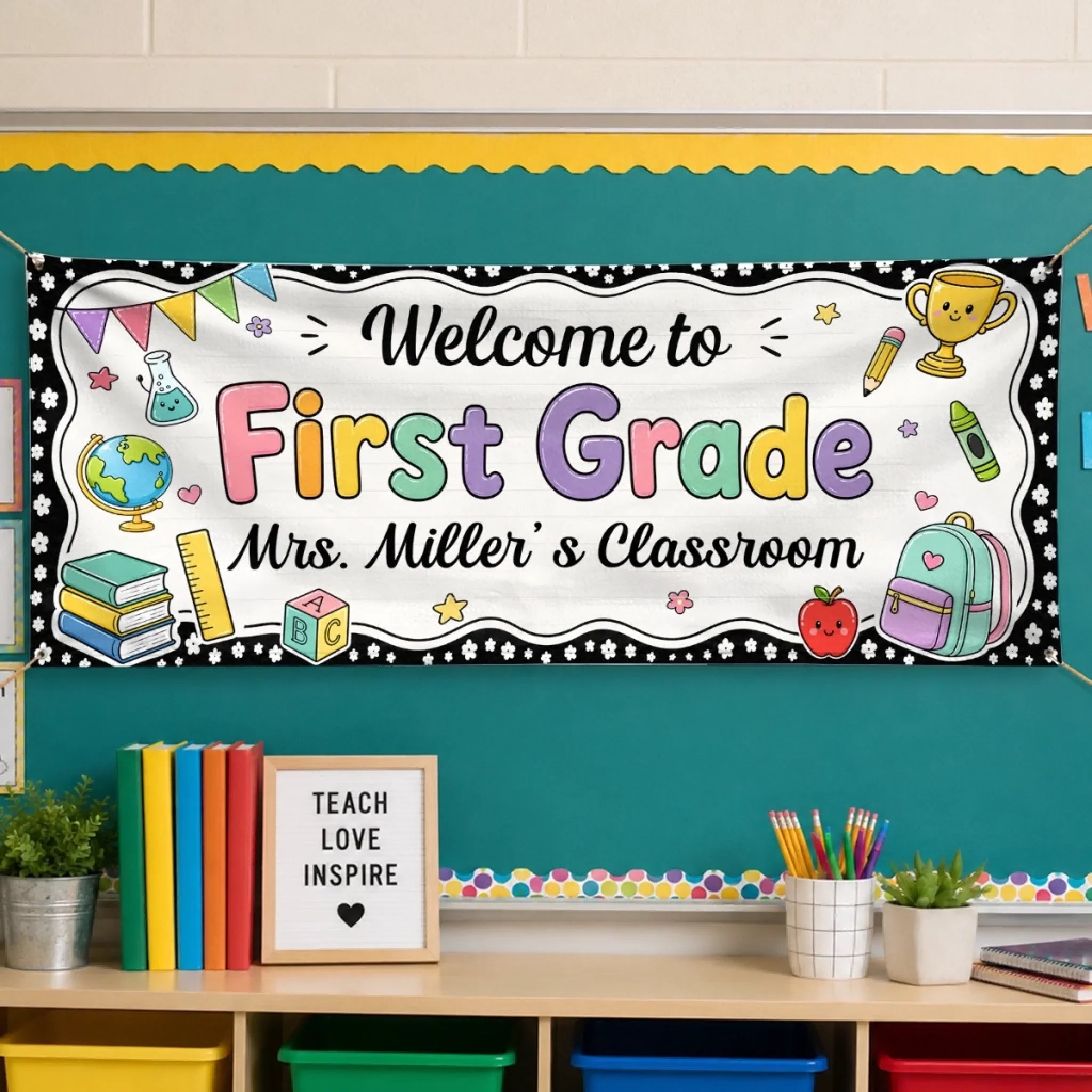 Custom Classroom Decor Banner - Personalized Back To School Gifts For Teachers - Welcome To Our Happy Classroom