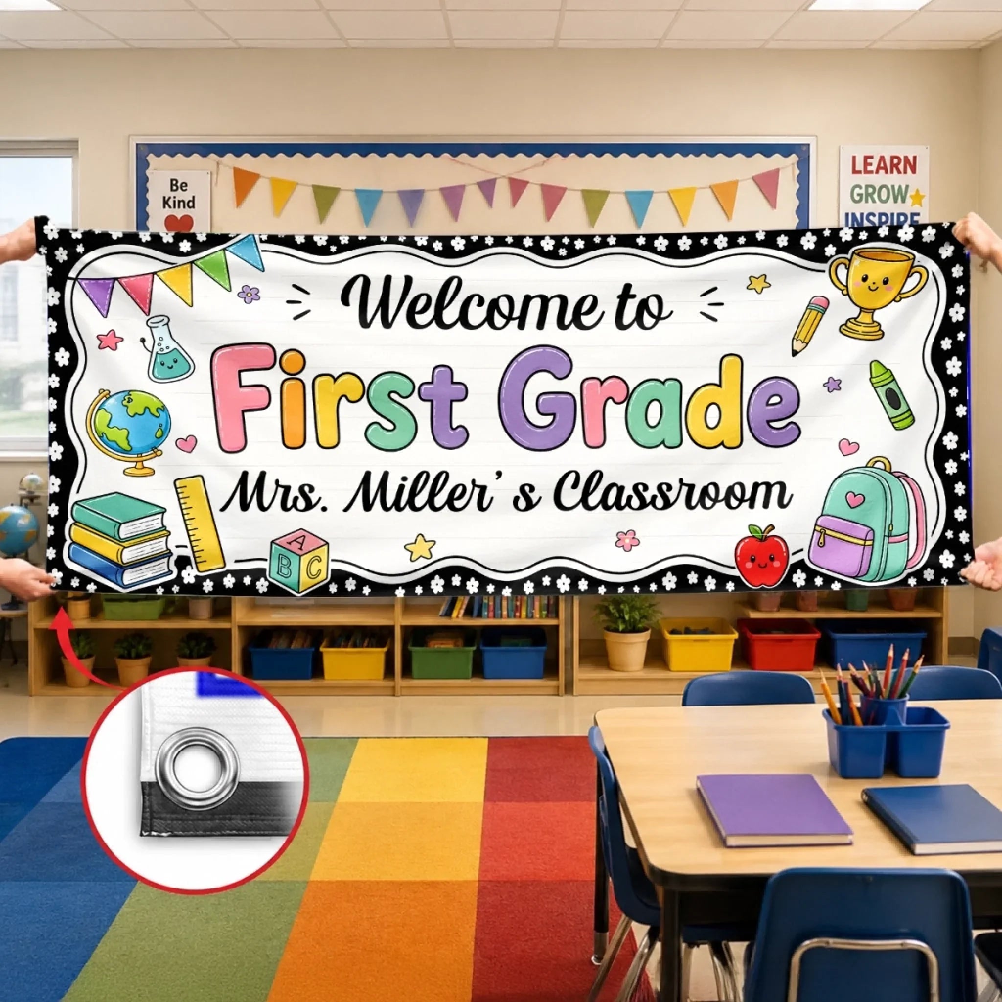 Custom Classroom Decor Banner - Personalized Back To School Gifts For Teachers - Welcome To Our Happy Classroom