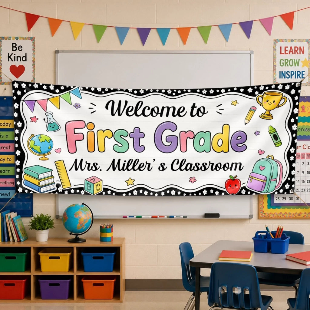 Custom Classroom Decor Banner - Personalized Back To School Gifts For Teachers - Welcome To Our Happy Classroom