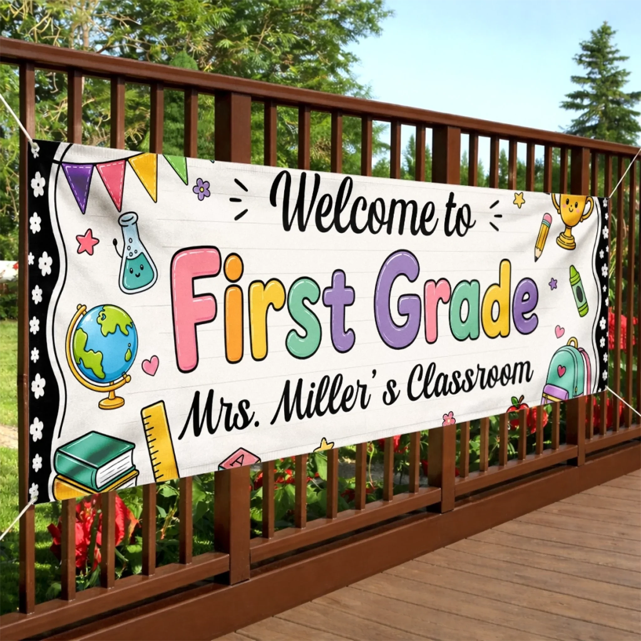 Custom Classroom Decor Banner - Personalized Back To School Gifts For Teachers - Welcome To Our Happy Classroom