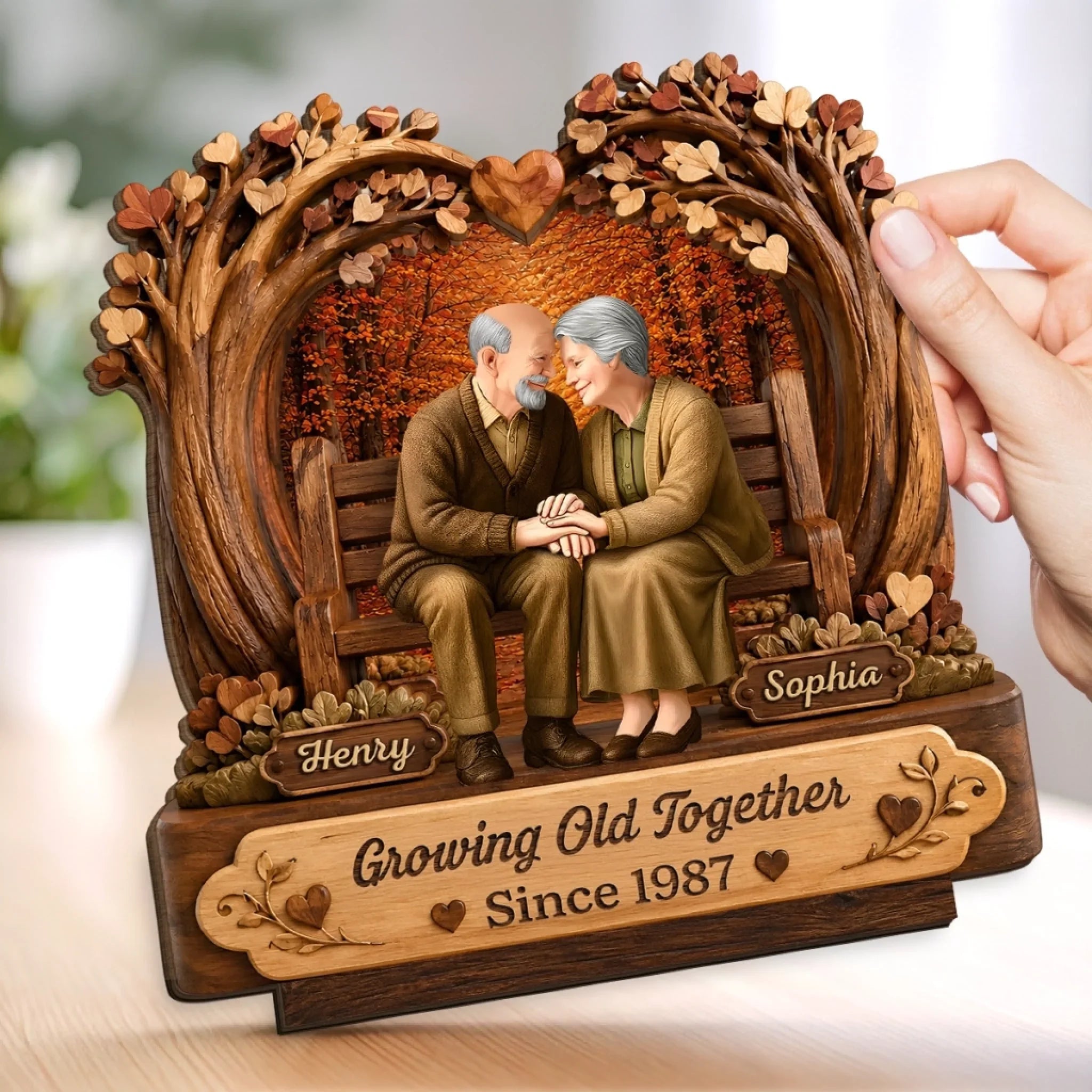 Custom 2-Layered Wooden Plaque - Personalized Anniversary Wedding Gifts For Husband And Wife, Him And Her - Together Through It All