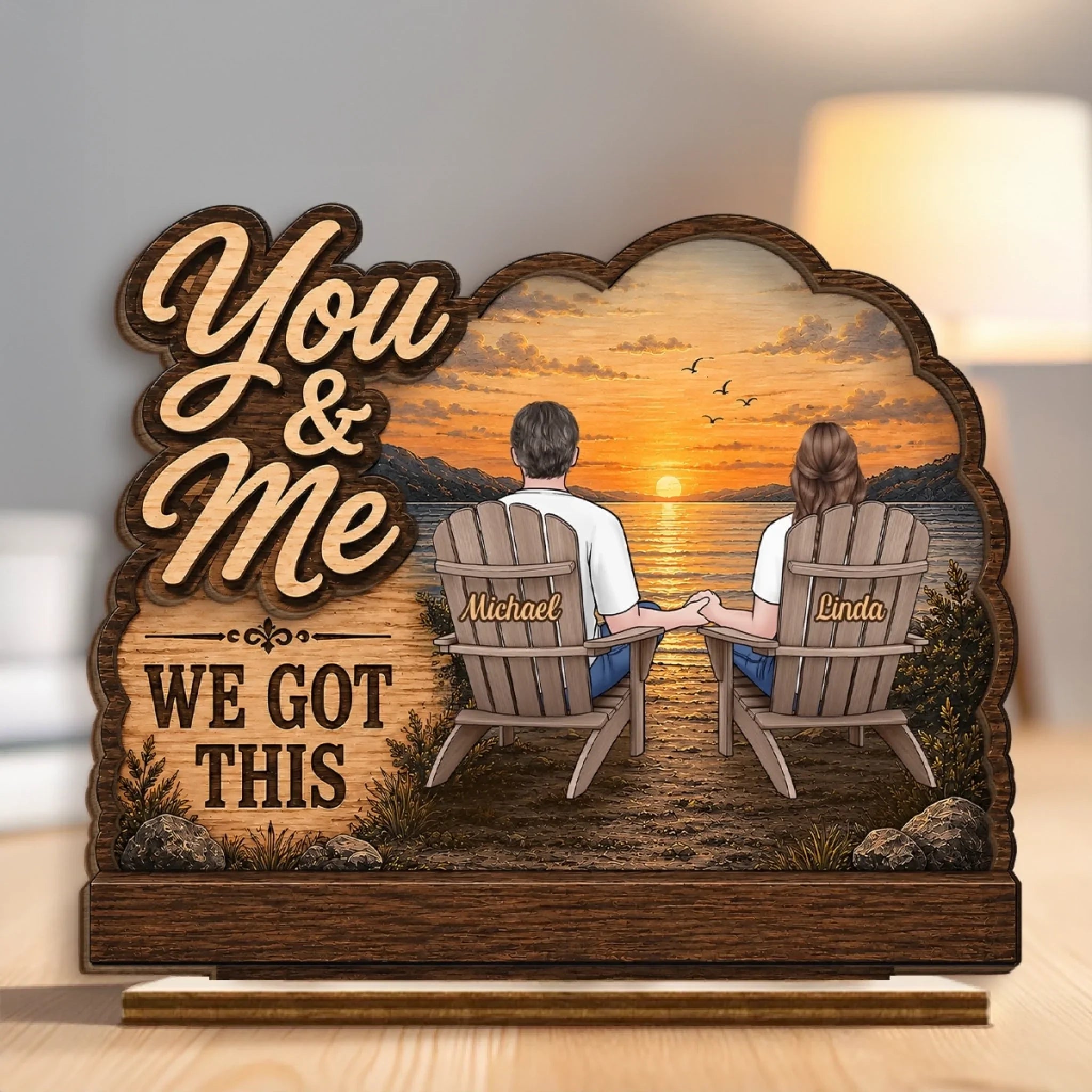 Custom 2-Layered Wooden Plaque - Personalized Anniversary Wedding Gifts For Husband And Wife, Him And Her - Love Built to Last