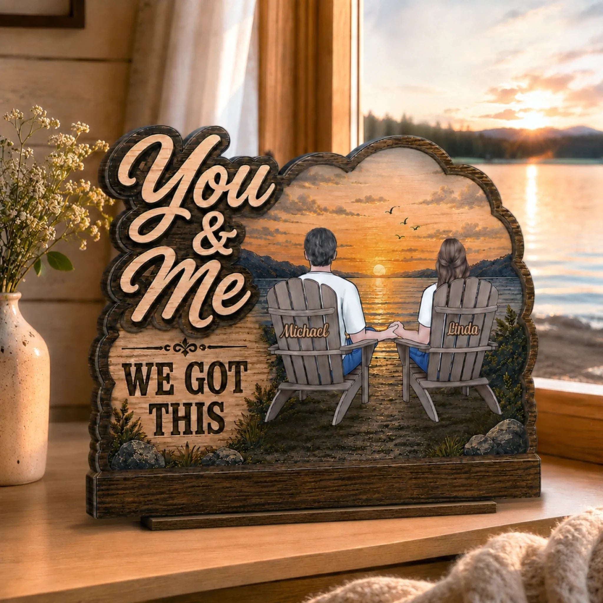 Custom 2-Layered Wooden Plaque - Personalized Anniversary Wedding Gifts For Husband And Wife, Him And Her - Love Built to Last