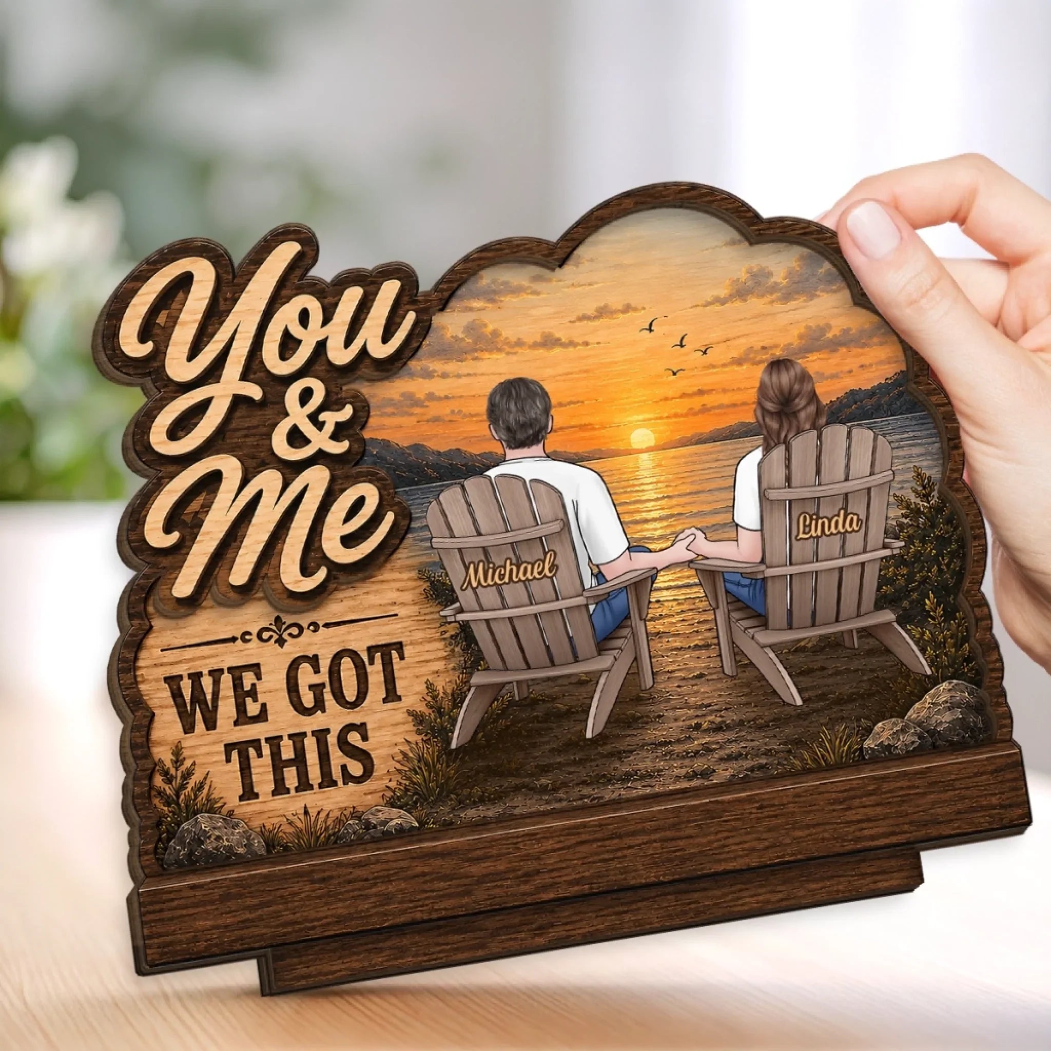 Custom 2-Layered Wooden Plaque - Personalized Anniversary Wedding Gifts For Husband And Wife, Him And Her - Love Built to Last