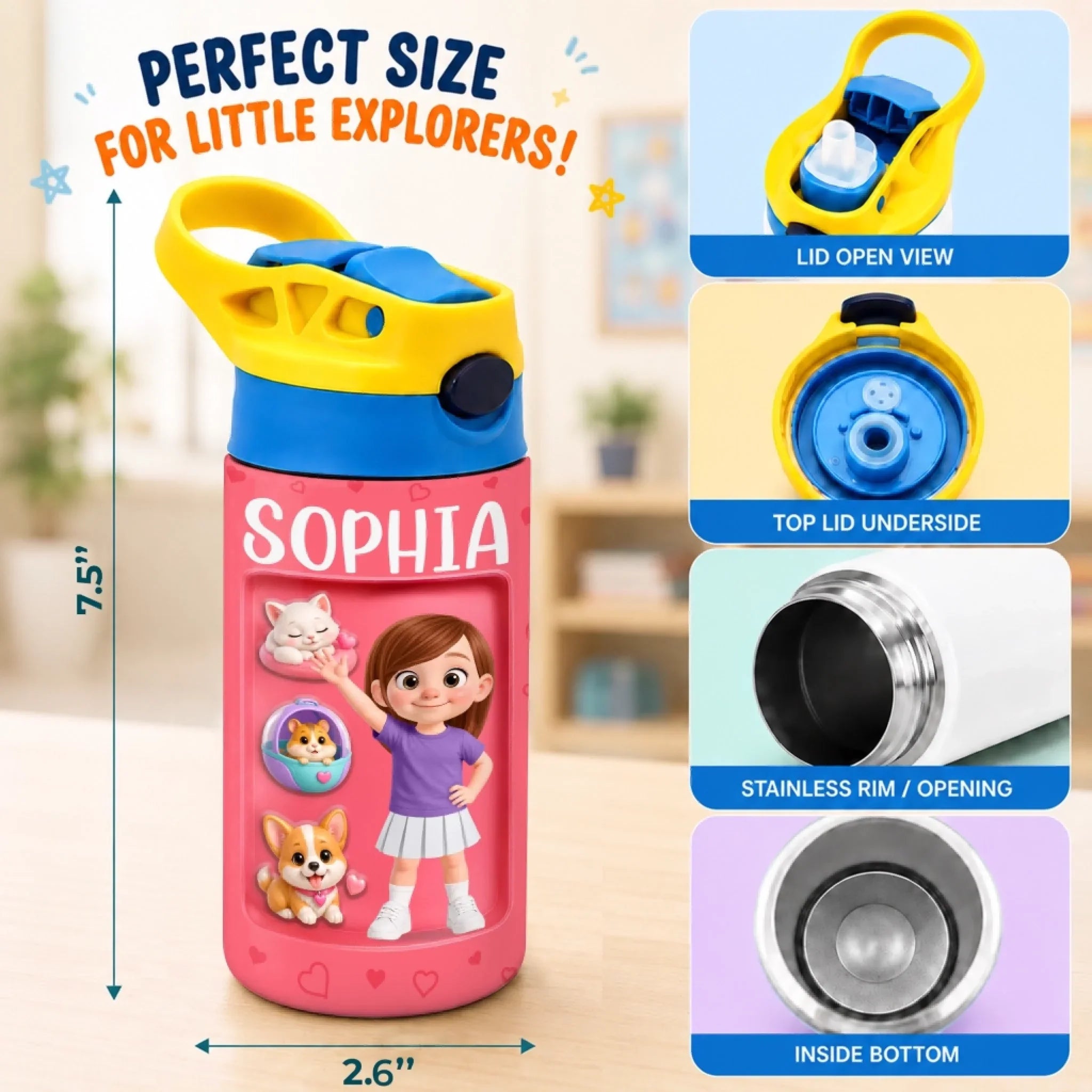 Custom Kids Insulated Water Bottle - Personalized Back To School Gifts For Kids - My Little Adventure Buddy