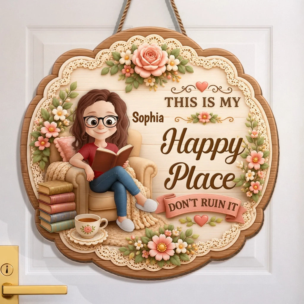 Custom Wood Sign - Personalized Bookish Gifts For Book Lovers, Bookworms, Readers - Welcome To My Happy Place