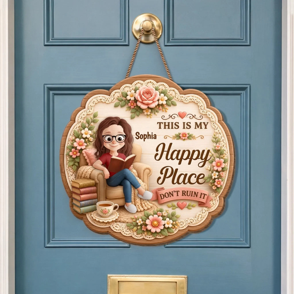 Custom Wood Sign - Personalized Bookish Gifts For Book Lovers, Bookworms, Readers - Welcome To My Happy Place