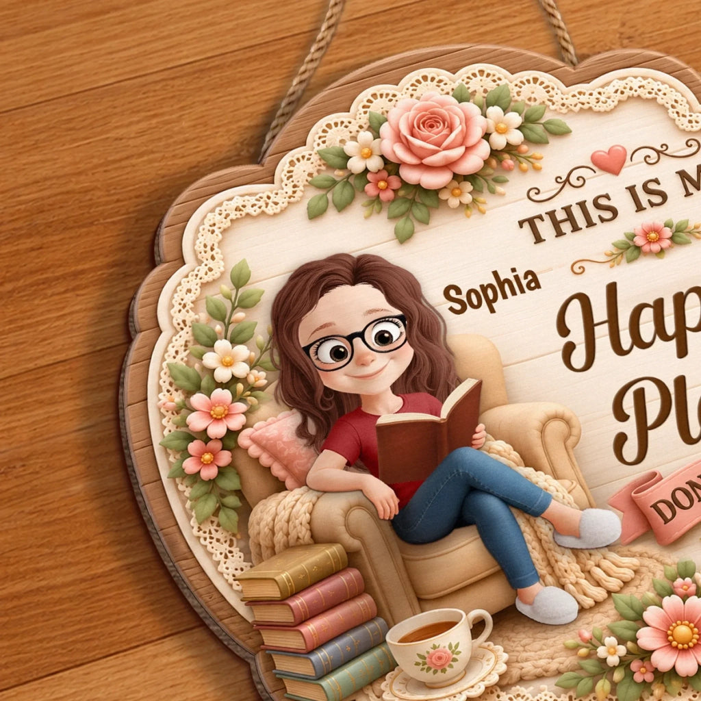 Custom Wood Sign - Personalized Bookish Gifts For Book Lovers, Bookworms, Readers - Welcome To My Happy Place