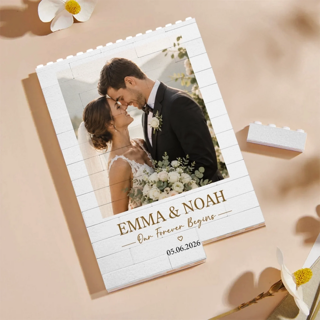 Custom Photo Building Brick Blocks - Personalized Anniversary Wedding Gifts For Husband And Wife, Him And Her - Our Forever Begins