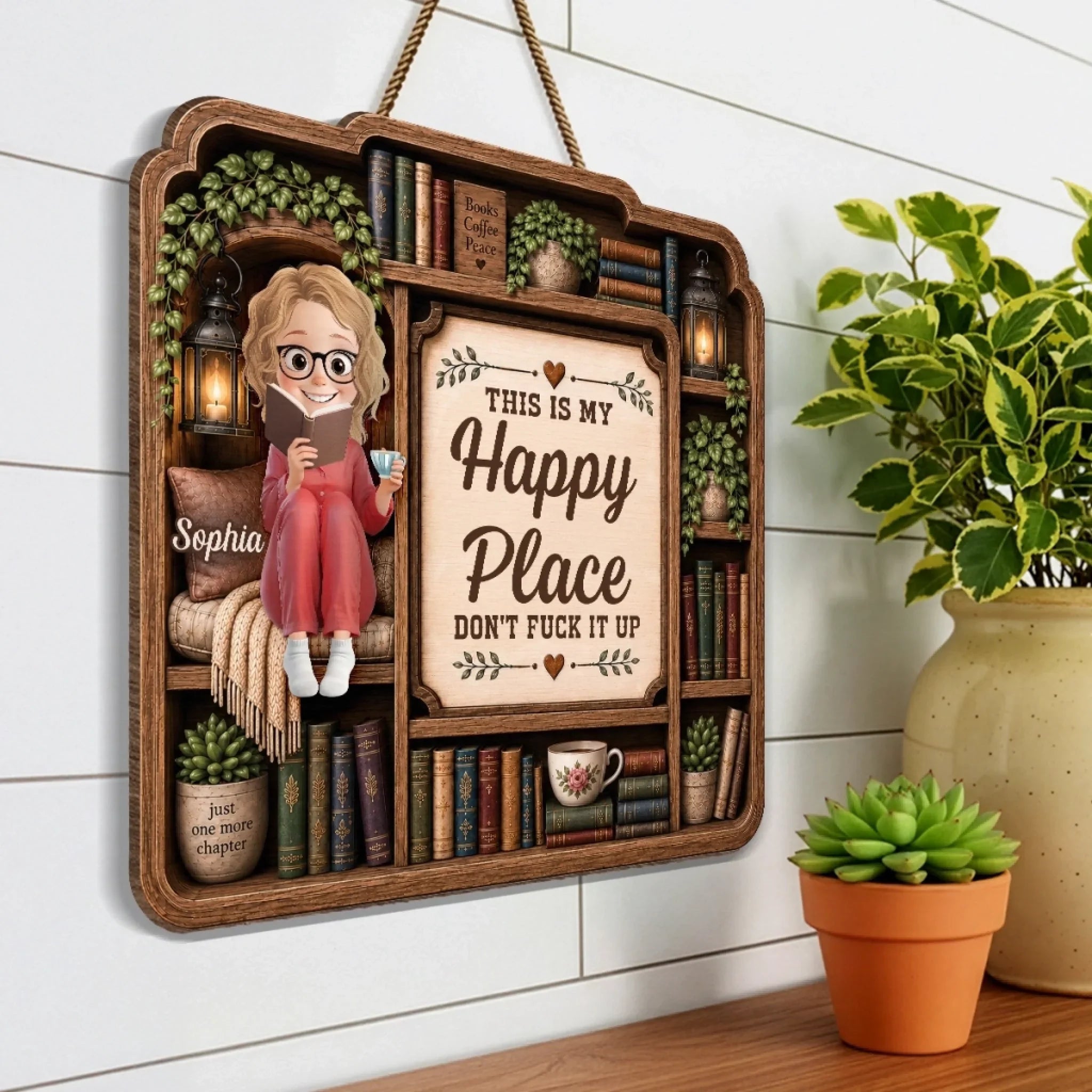 Custom Wood Sign - Personalized Bookish Gifts For Book Lovers, Bookworms, Readers - Just One More Chapter