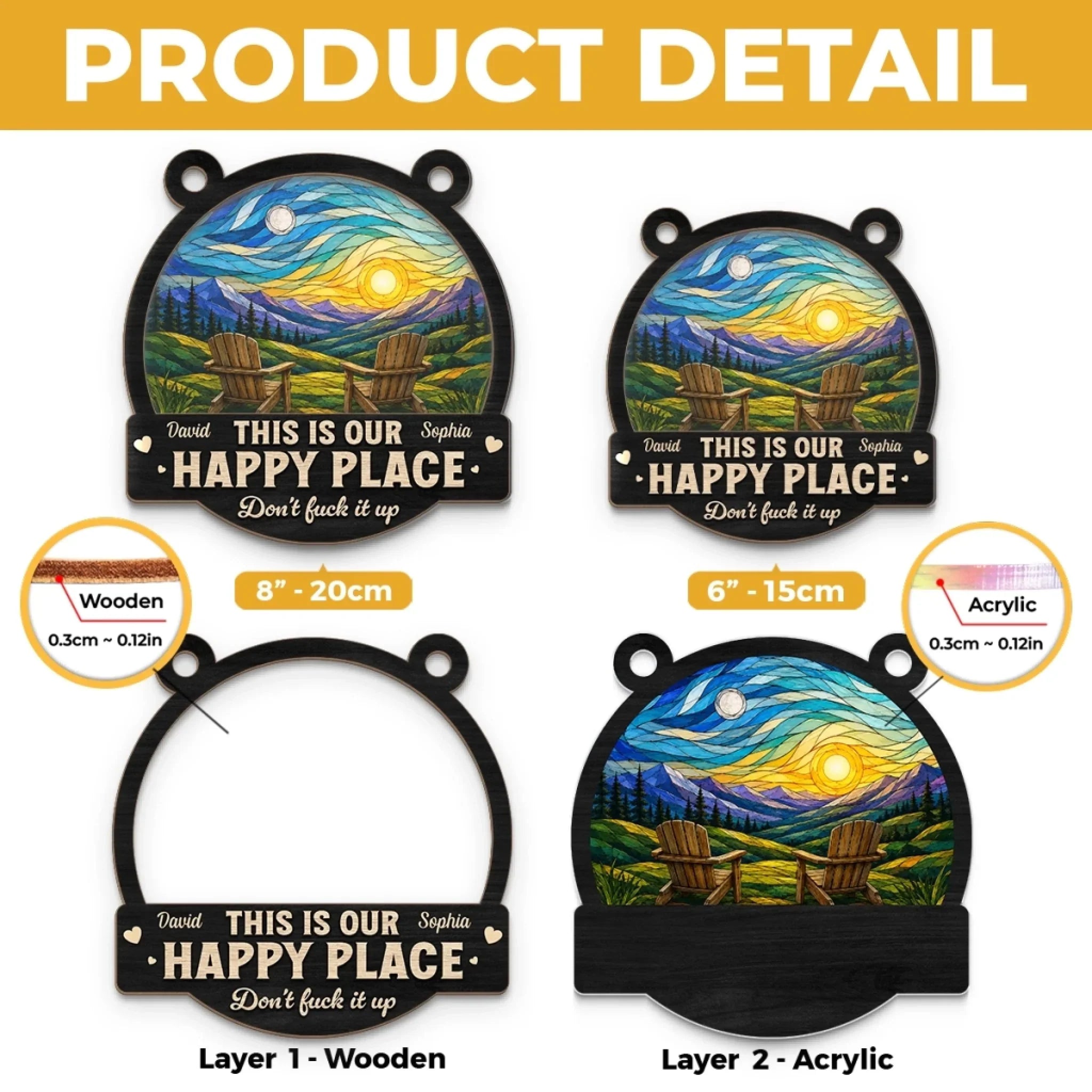 Custom Window Hanging Suncatcher Ornament - Personalized Anniversary Wedding Gifts For Husband And Wife, Him And Her - Happy Place