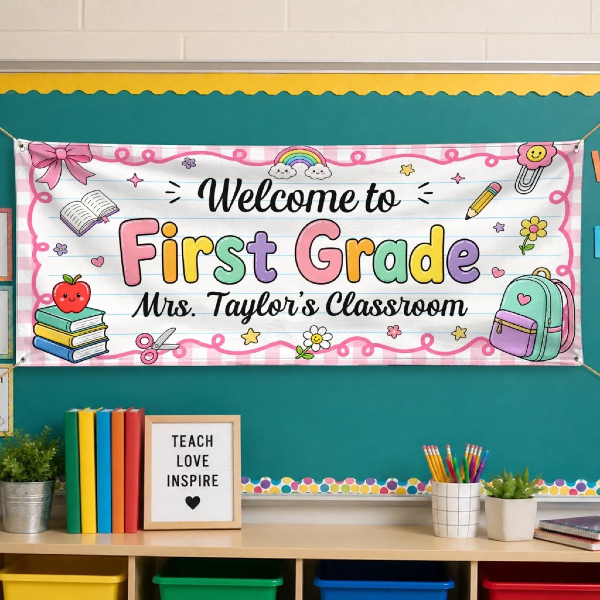 Custom Classroom Decor Banner - Personalized Back To School Gifts For Teachers - Our Happy Place To Learn