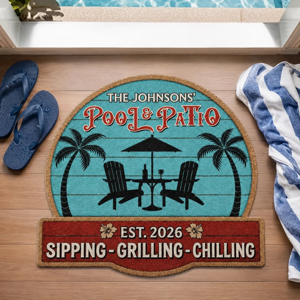 Custom Poolside Shaped Doormat - Personalized Summer Vacation And Travel Gifts Husband And Wife, Him And Her - Patio Time