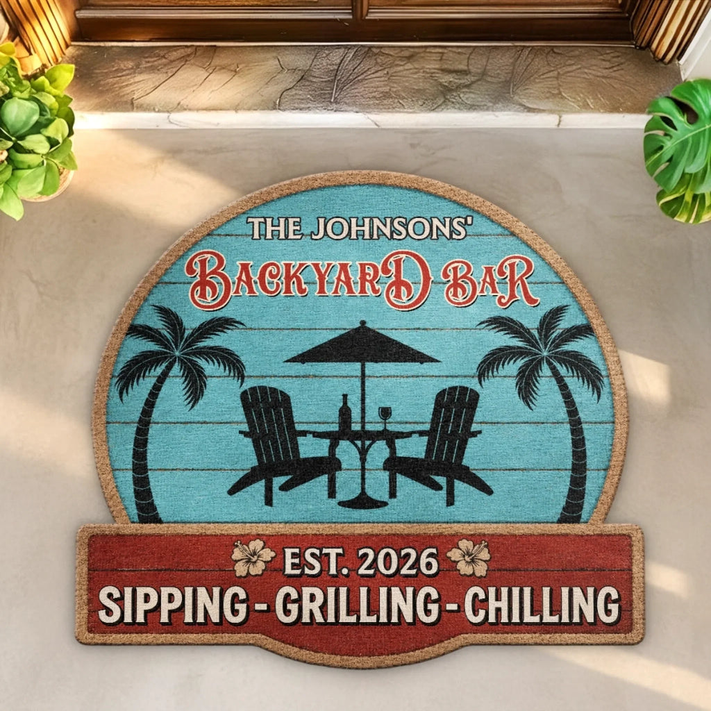 Custom Poolside Shaped Doormat - Personalized Summer Vacation And Travel Gifts Husband And Wife, Him And Her - Patio Time