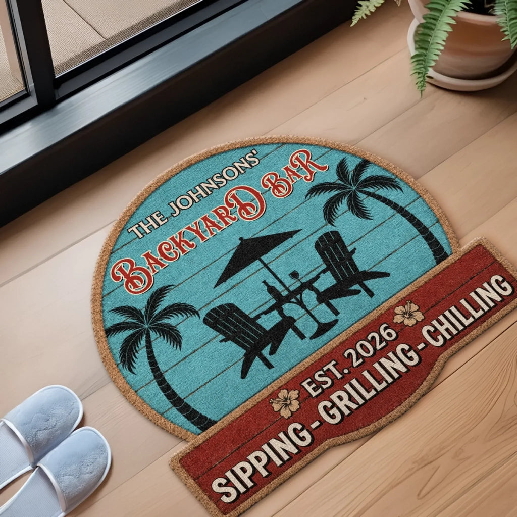 Custom Poolside Shaped Doormat - Personalized Summer Vacation And Travel Gifts Husband And Wife, Him And Her - Patio Time