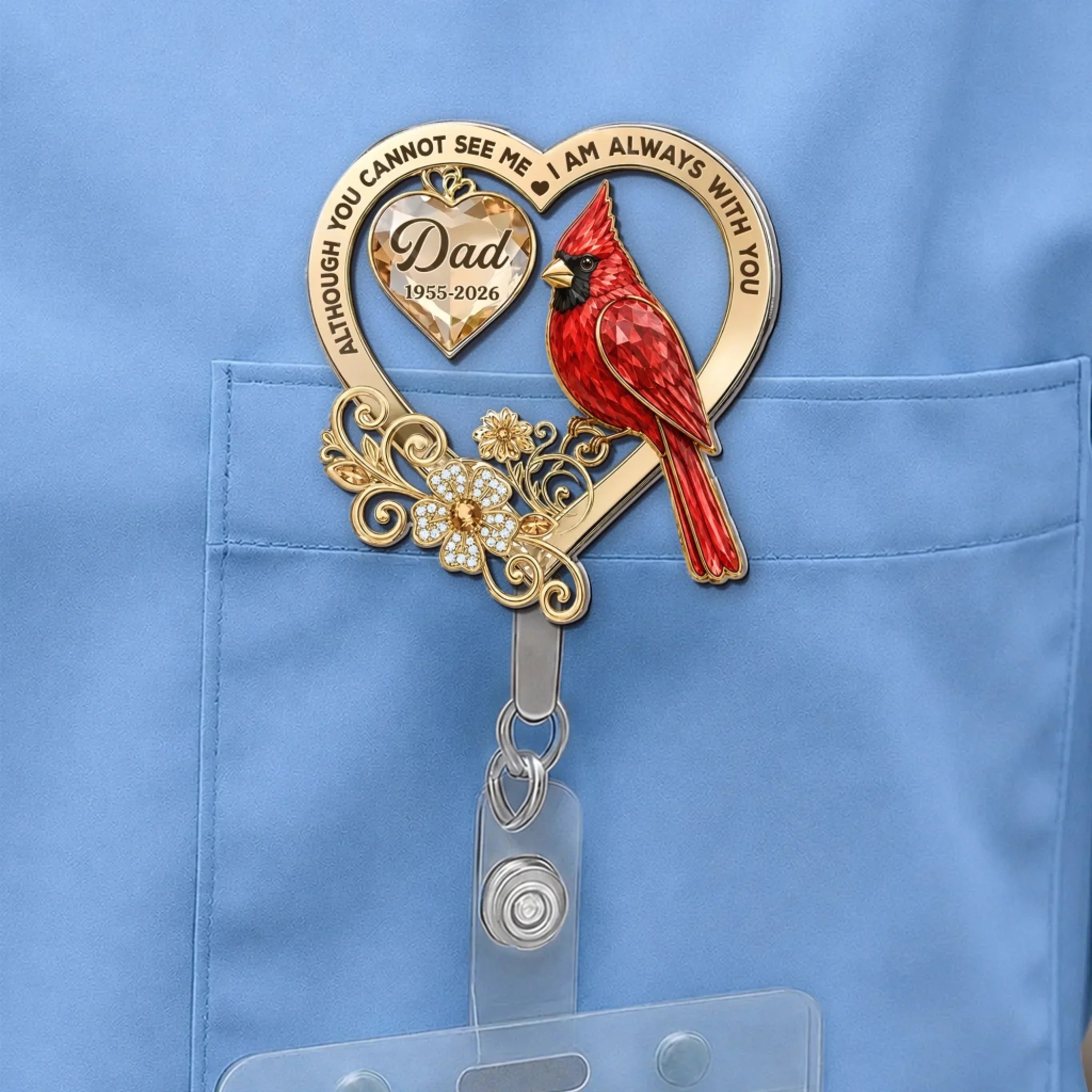 Custom Acrylic Badge Reel - Personalized Memorial Sympathy Gifts For Loss Of Mom, Dad - Always In Our Heart