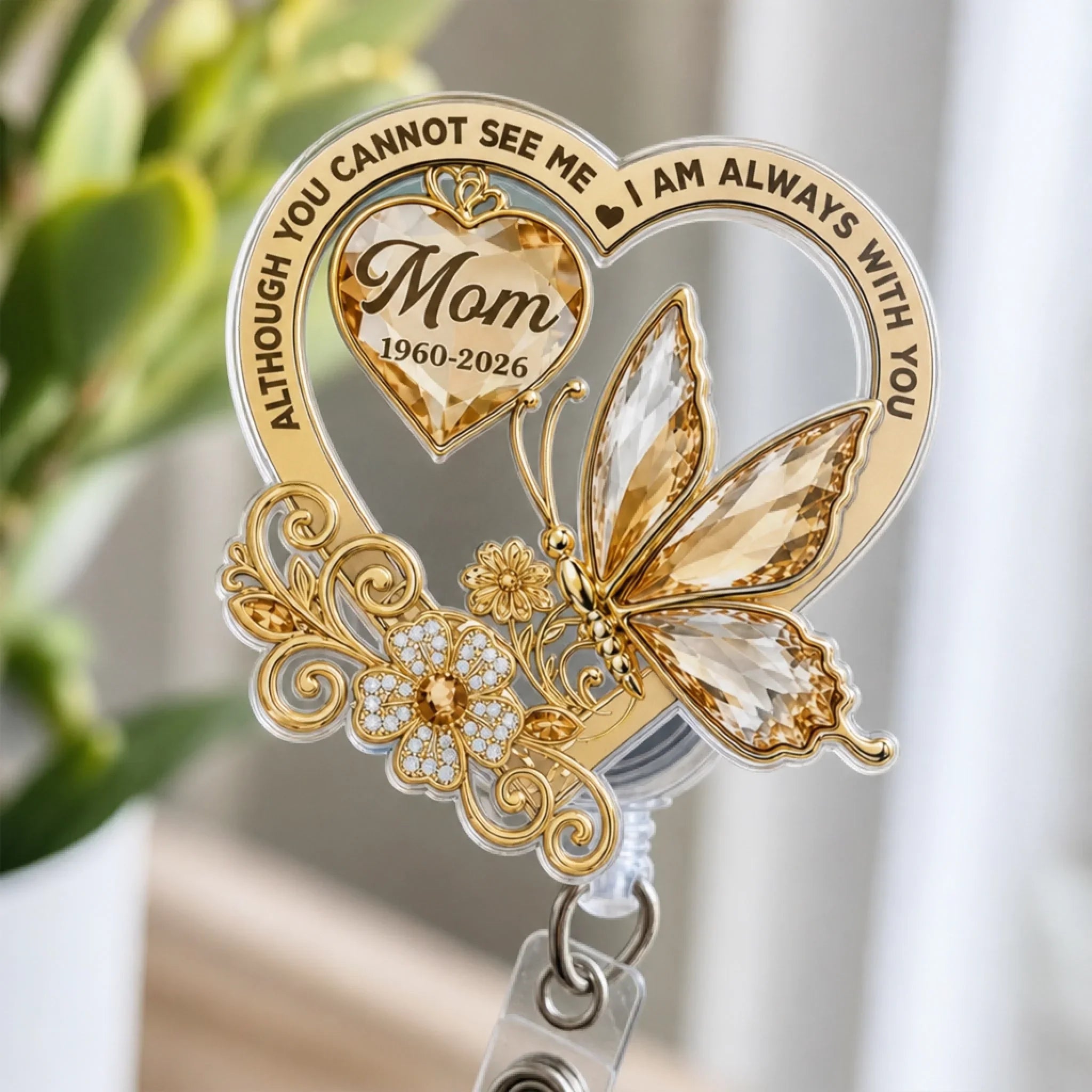 Custom Acrylic Badge Reel - Personalized Memorial Sympathy Gifts For Loss Of Mom, Dad - Always In Our Heart