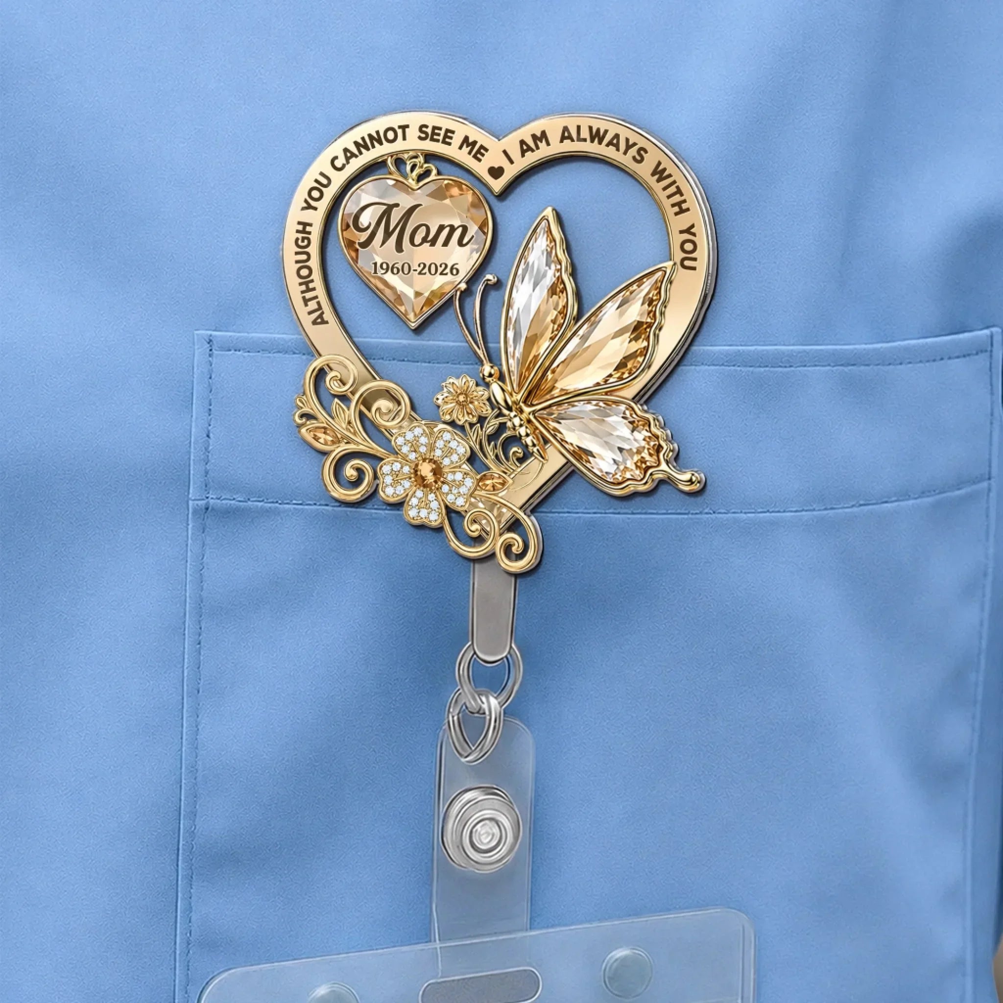 Custom Acrylic Badge Reel - Personalized Memorial Sympathy Gifts For Loss Of Mom, Dad - Always In Our Heart