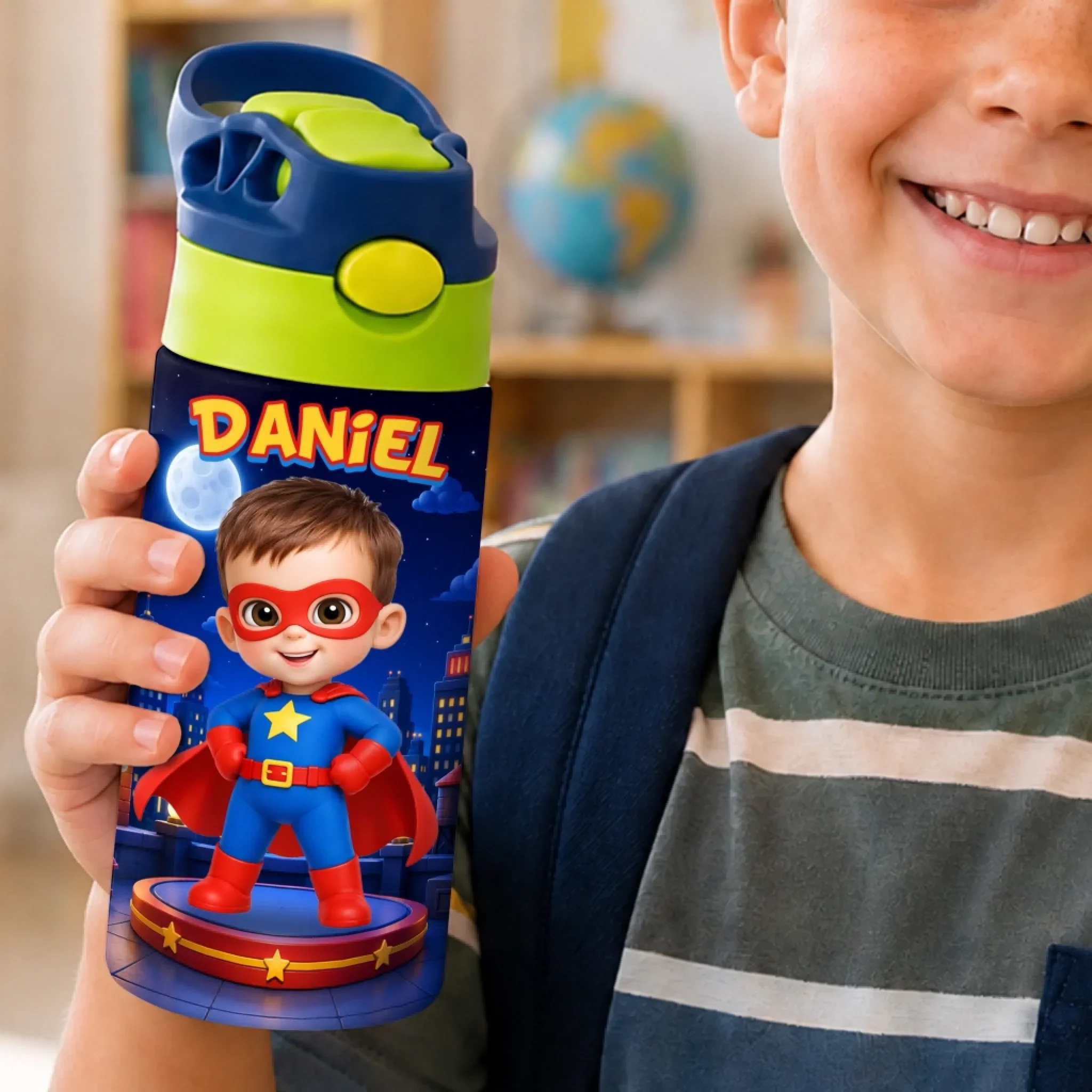 Custom Photo Kids Insulated Water Bottle - Personalized Back To School Gifts For Kids - Hero In Training