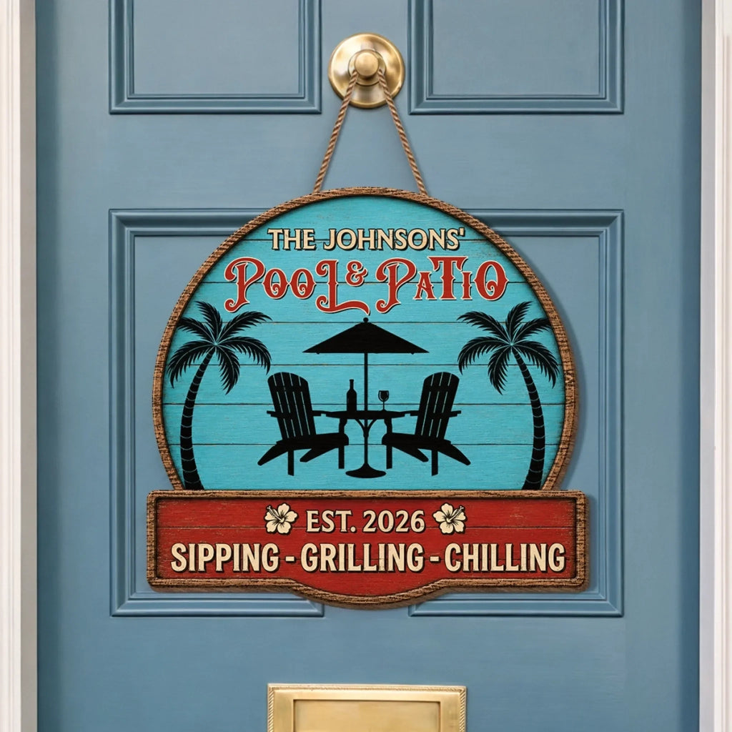 Custom Poolside Wood Sign - Personalized Summer Vacation And Travel Gifts For Mom, Dad, Brother, Sister, Kids - Paradise Found Here