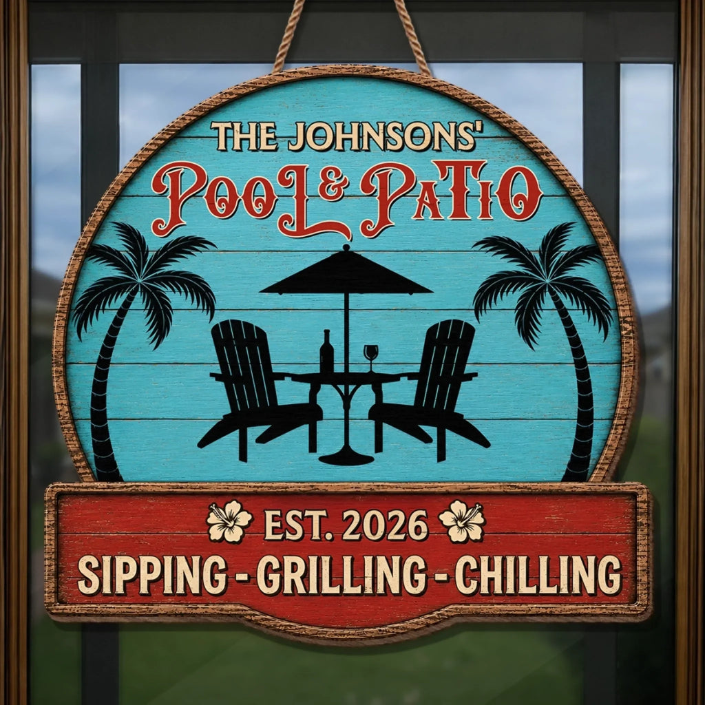 Custom Poolside Wood Sign - Personalized Summer Vacation And Travel Gifts For Mom, Dad, Brother, Sister, Kids - Paradise Found Here