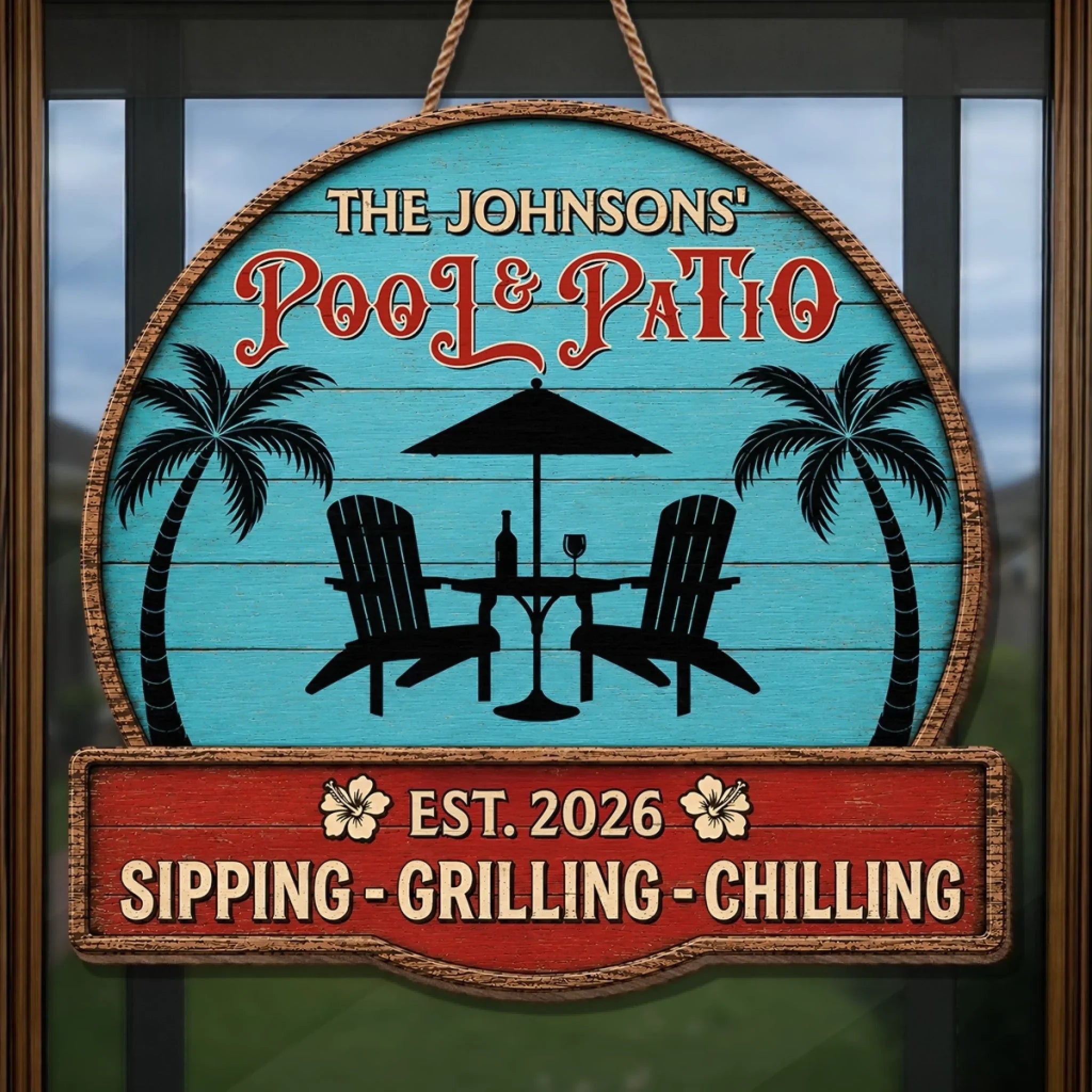 Custom Poolside Wood Sign - Personalized Summer Vacation And Travel Gifts For Mom, Dad, Brother, Sister, Kids - Paradise Found Here