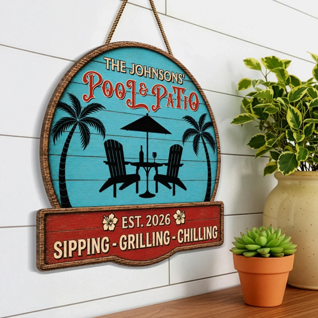 Custom Poolside Wood Sign - Personalized Summer Vacation And Travel Gifts For Mom, Dad, Brother, Sister, Kids - Paradise Found Here