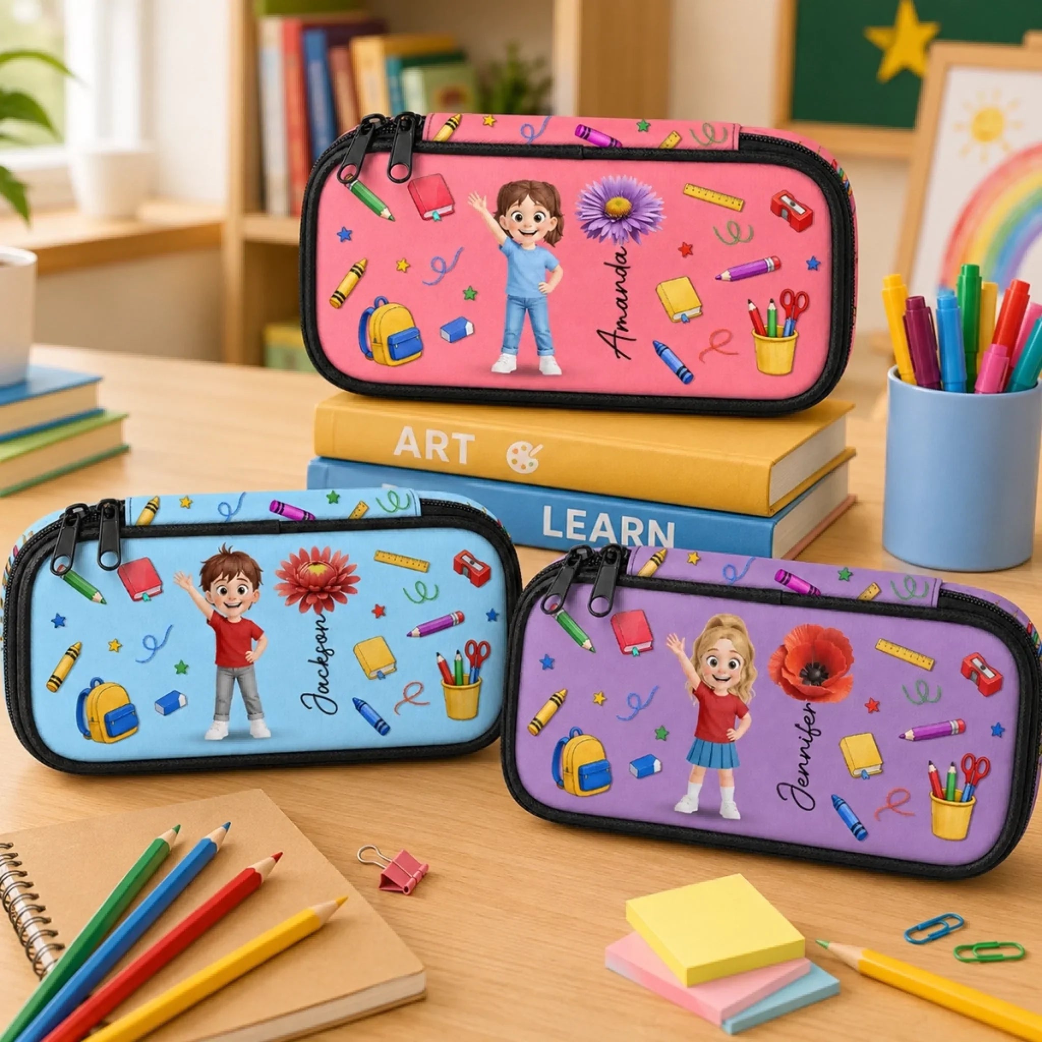 Custom Kids Pencil Canvas Case - Personalized Back To School Gifts For Kids - Color My Day