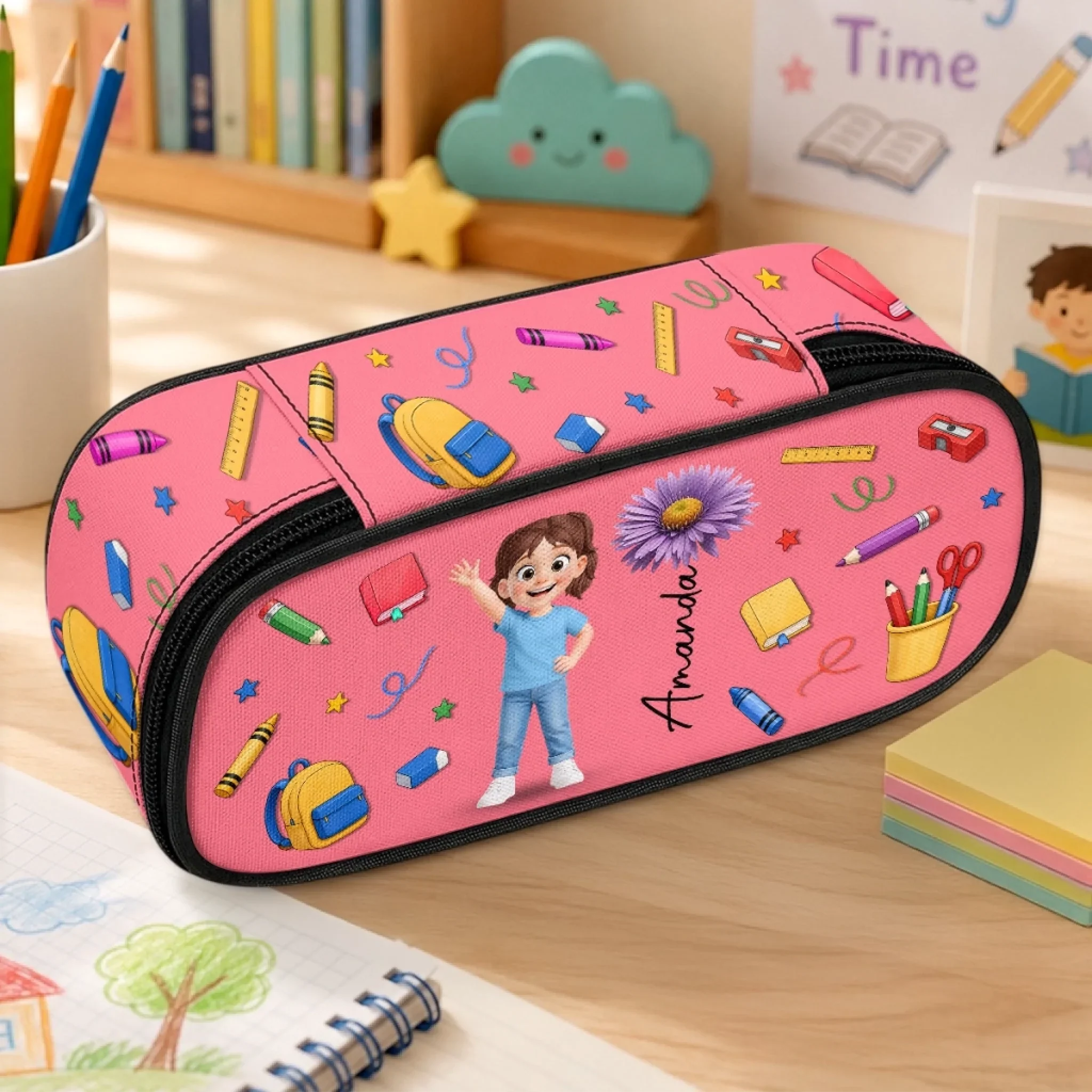 Custom Kids Pencil Canvas Case - Personalized Back To School Gifts For Kids - Color My Day