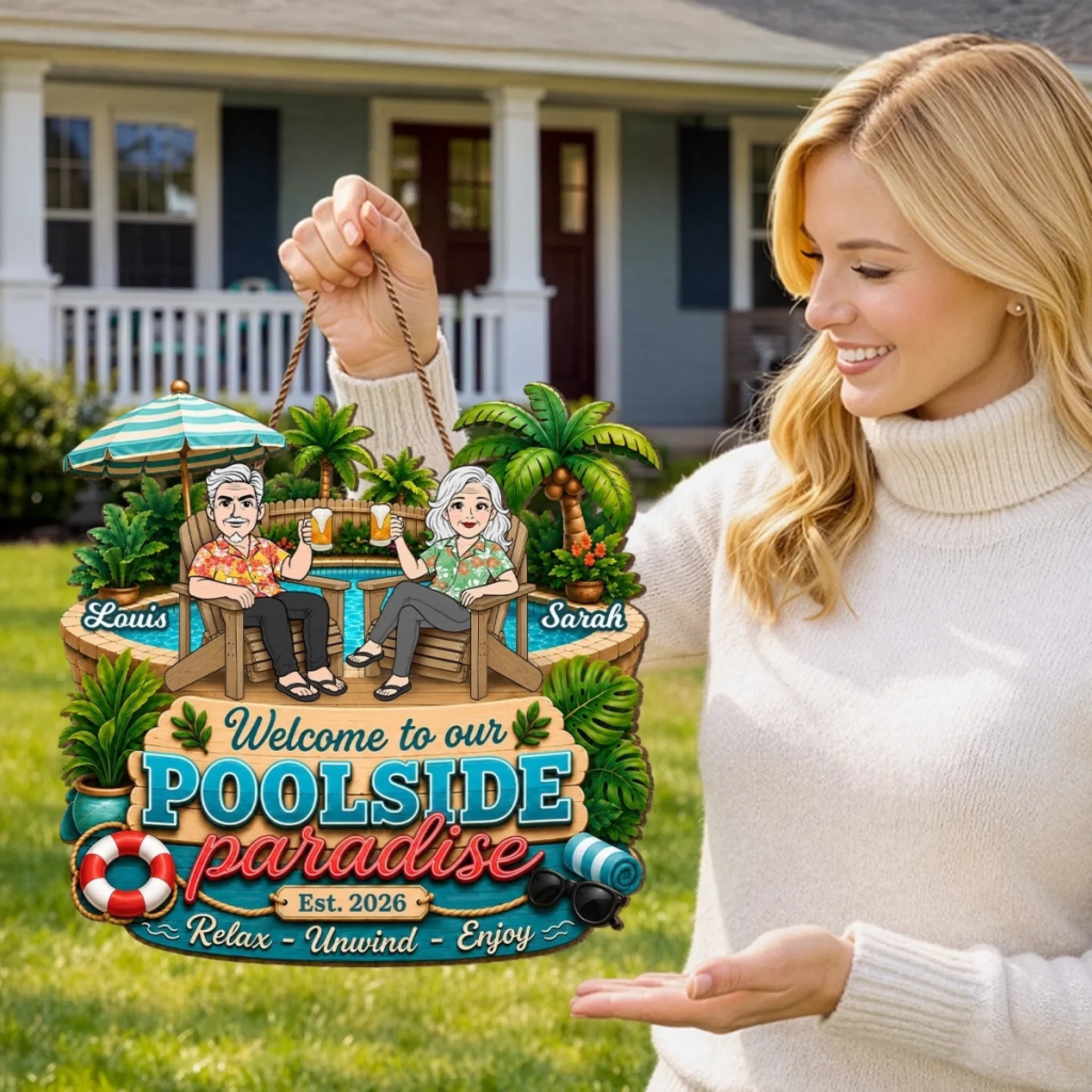 Custom Wood Sign - Personalized Summer Vacation And Travel Gifts Husband And Wife, Him And Her - Making Waves Together