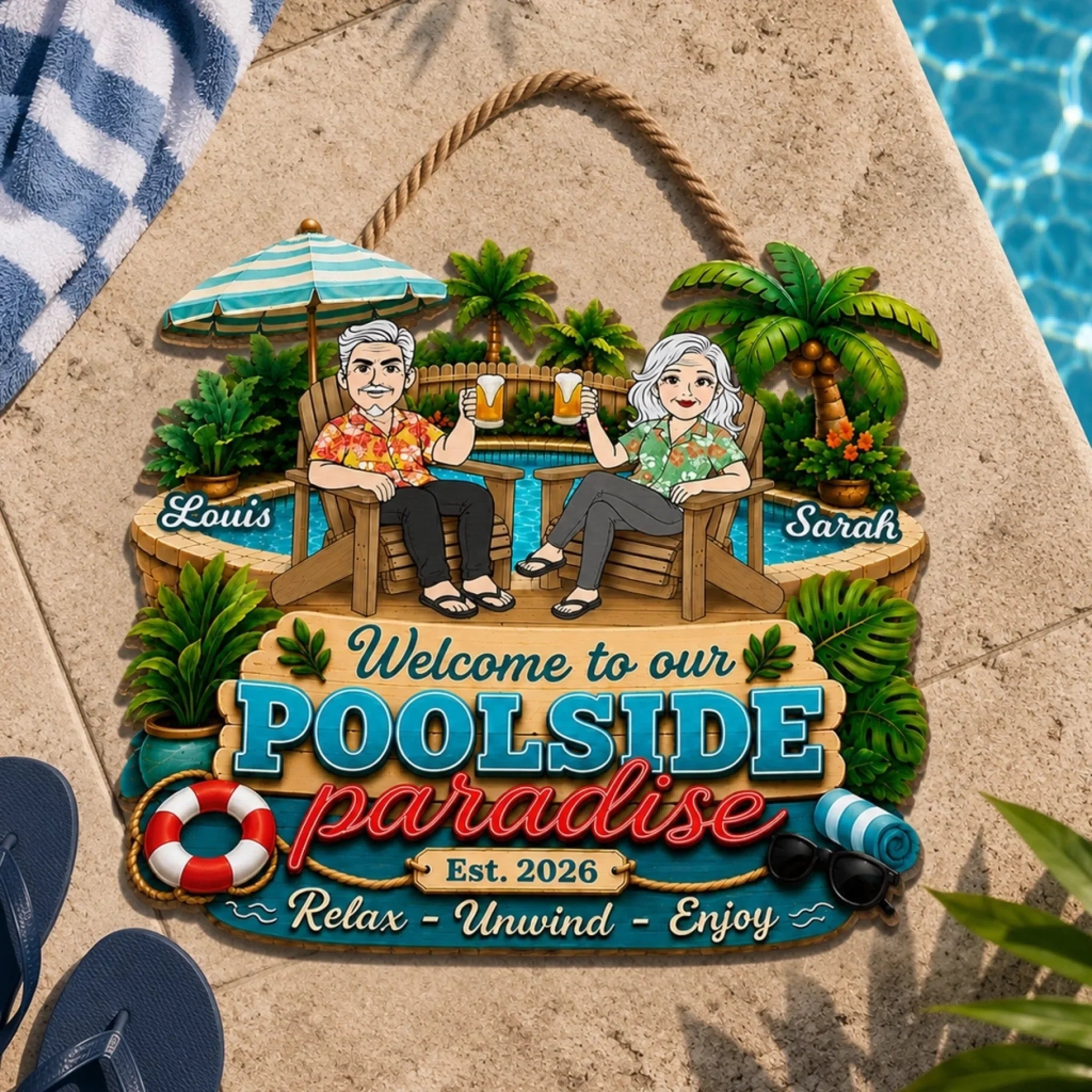 Custom Wood Sign - Personalized Summer Vacation And Travel Gifts Husband And Wife, Him And Her - Making Waves Together