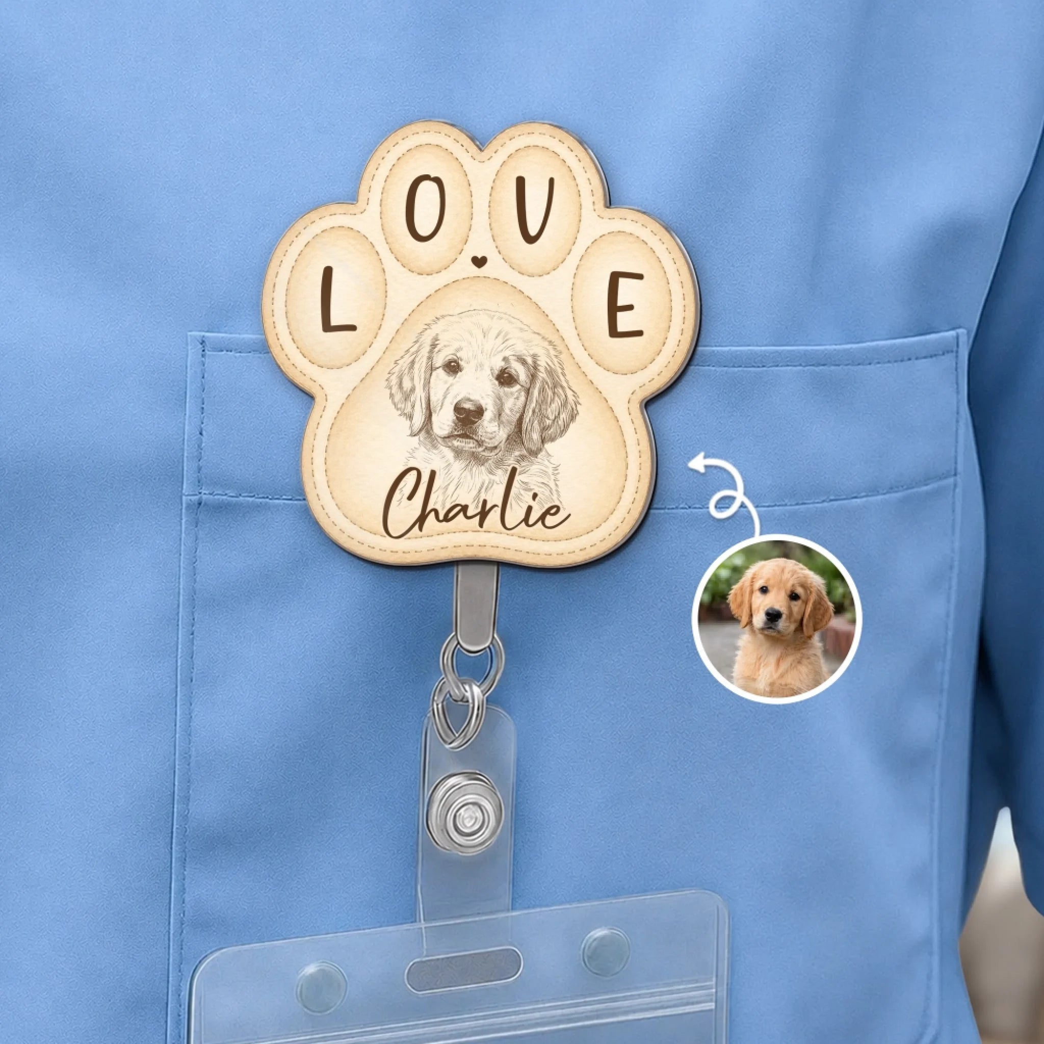 Custom Photo Acrylic Badge Reel - Personalized Pet Memorial Sympathy Gifts For Dogs, Cats - Gone But Never Forgotten