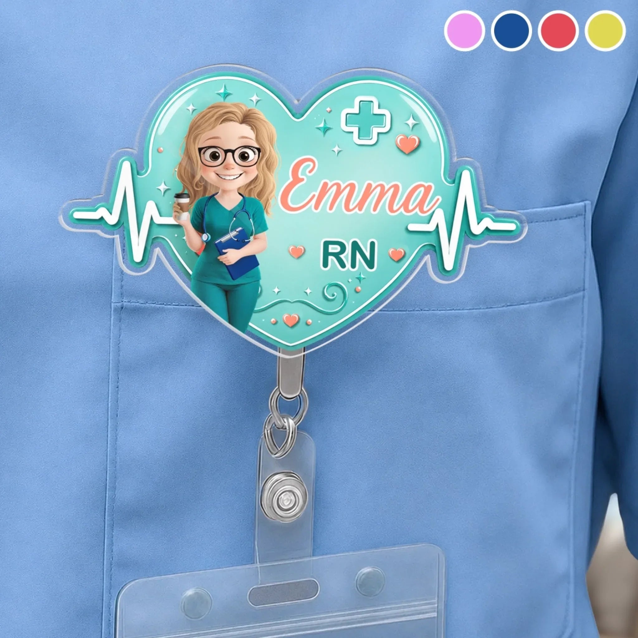 Custom Acrylic Badge Reel - Personalized Birthday Gifts For Nurse - Caring With Heart