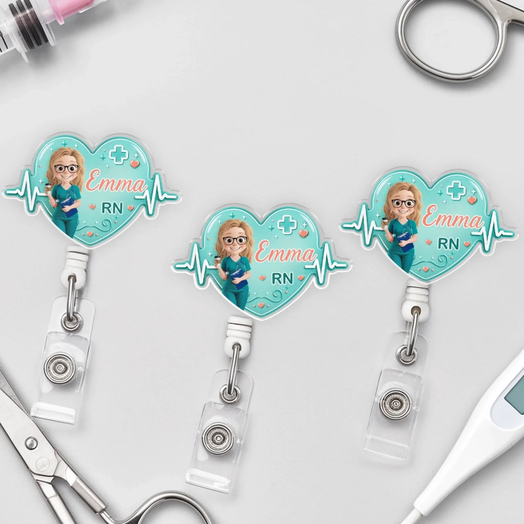 Custom Acrylic Badge Reel - Personalized Birthday Gifts For Nurse - Caring With Heart