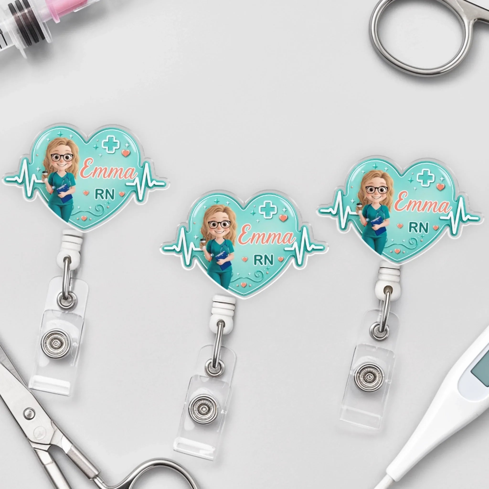 Custom Acrylic Badge Reel - Personalized Birthday Gifts For Nurse - Caring With Heart