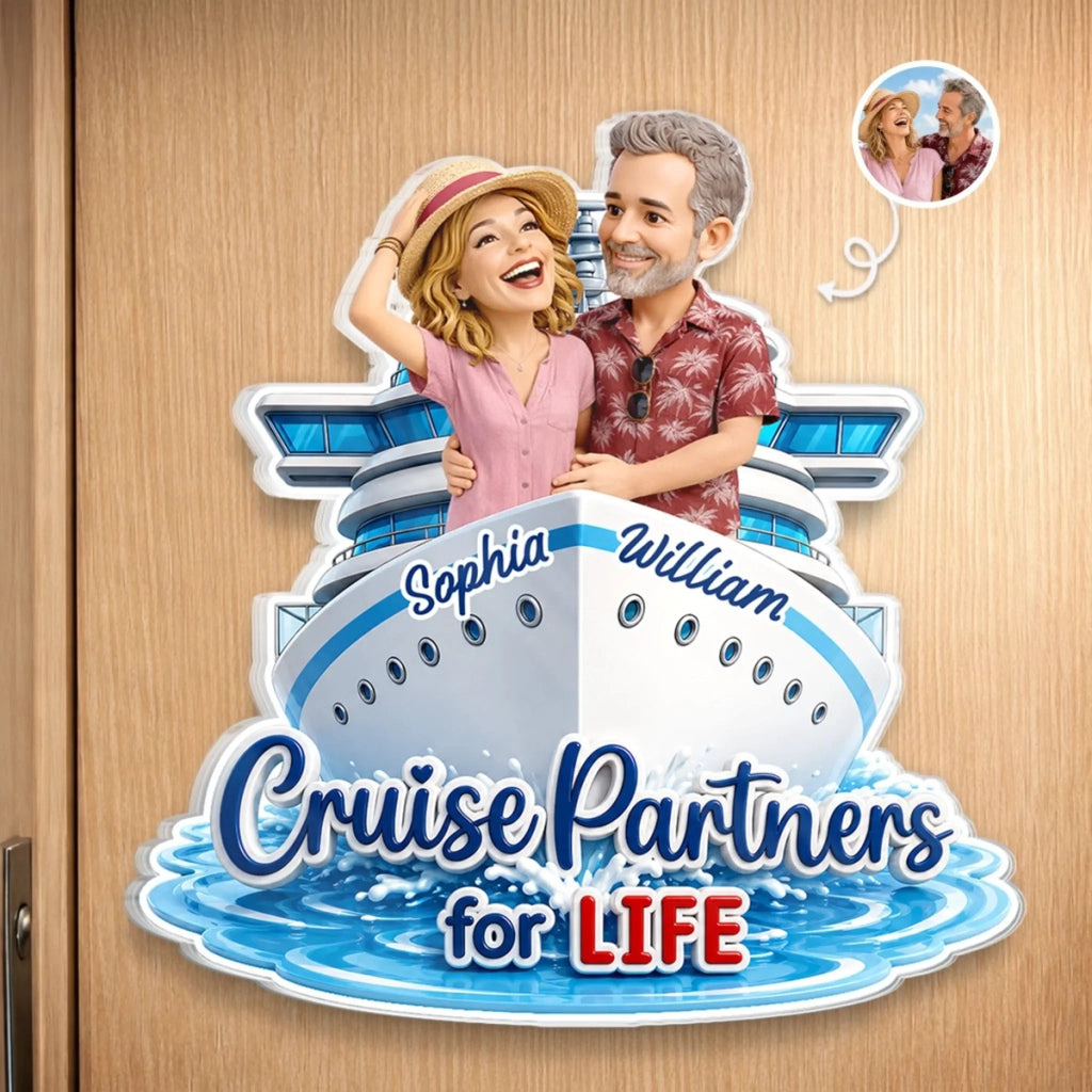 Custom Photo Cruise Ship Door Magnet - Personalized Summer Vacation And Travel Gifts For Husband And Wife, Him And Her, Cruise Lovers - Love On The High Seas