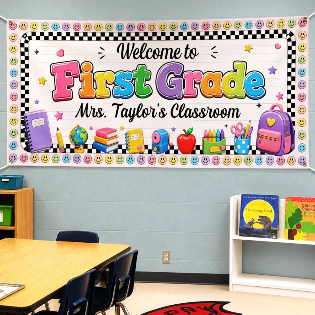 Custom Classroom Decor Banner - Personalized Back To School Gifts For Teachers - Bright Smiles, Bright Minds Here