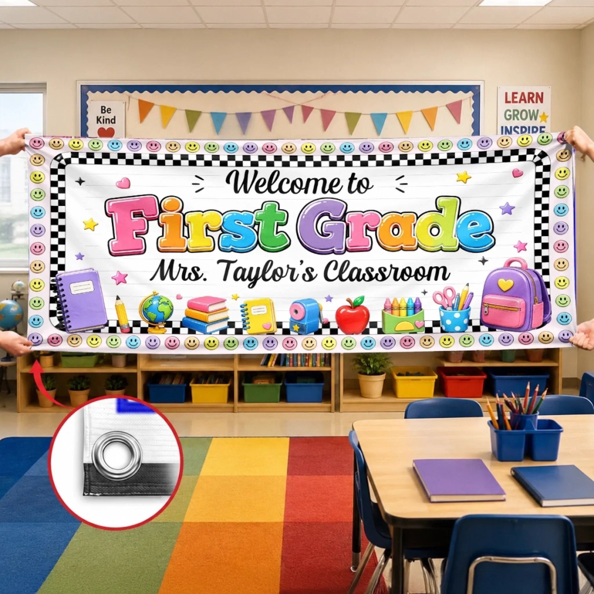 Custom Classroom Decor Banner - Personalized Back To School Gifts For Teachers - Bright Smiles, Bright Minds Here